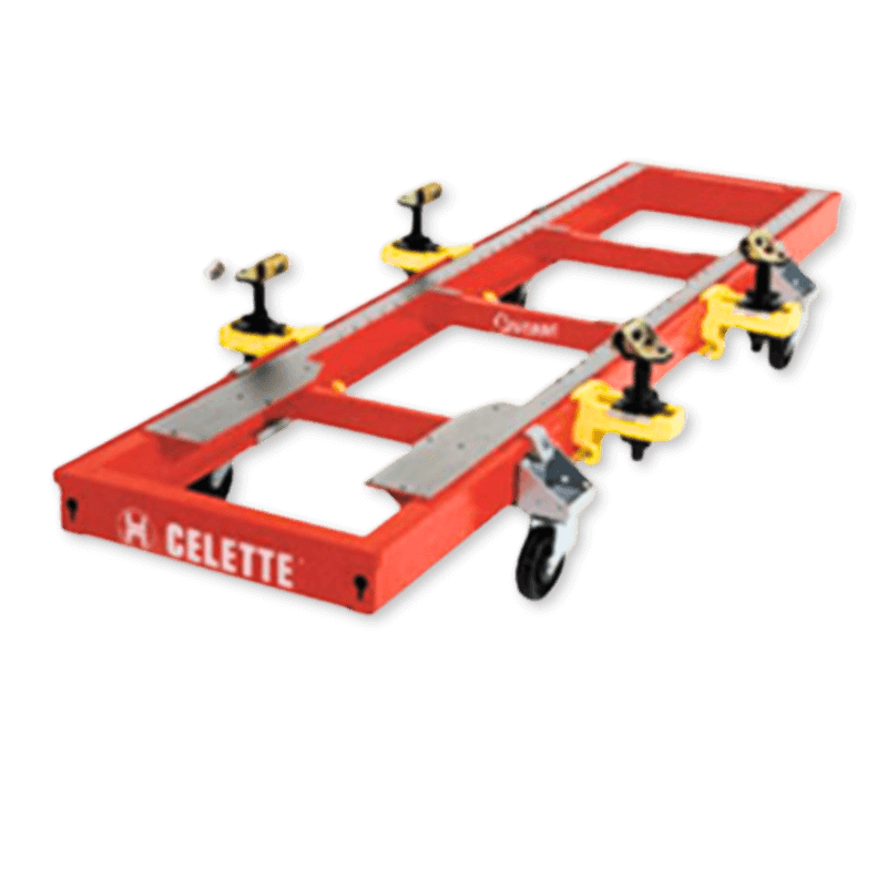 Celette Sevenne mobile bench on wheels for collision repair, universal anchoring frame, clamps and supports, upgradeable to Rhone or Griffon systems