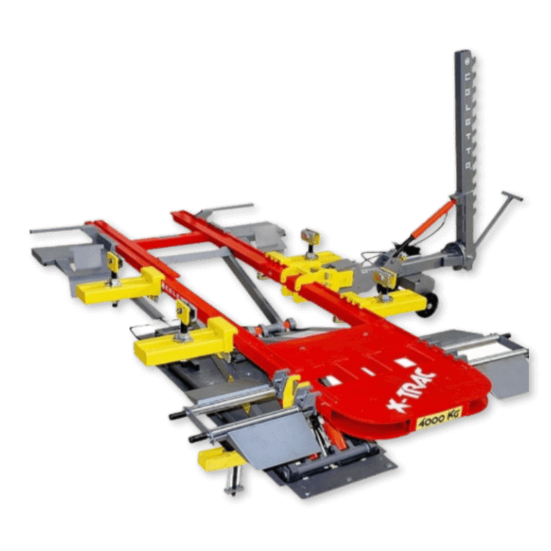 X-TRAC lifting platform for collision repair providing access to anchoring points and improved working height on Sevenne bench