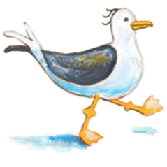 Cartoon seagull walking on ice or snow