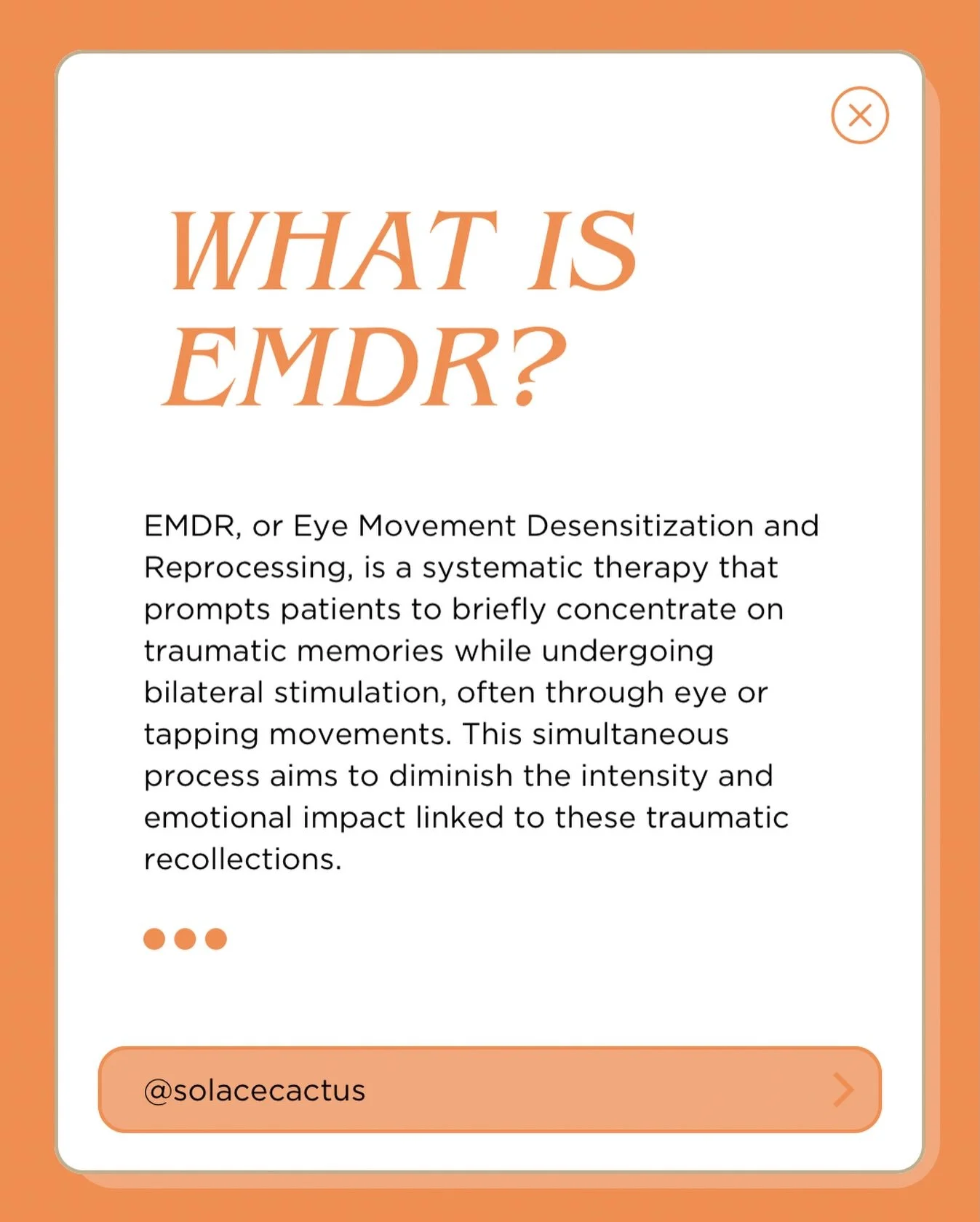 Curious about EMDR? Comment your questions and I'll respond in a separate post.

#emdrtherapy #washingtontherapist #nervoussystemhealing #therapytools