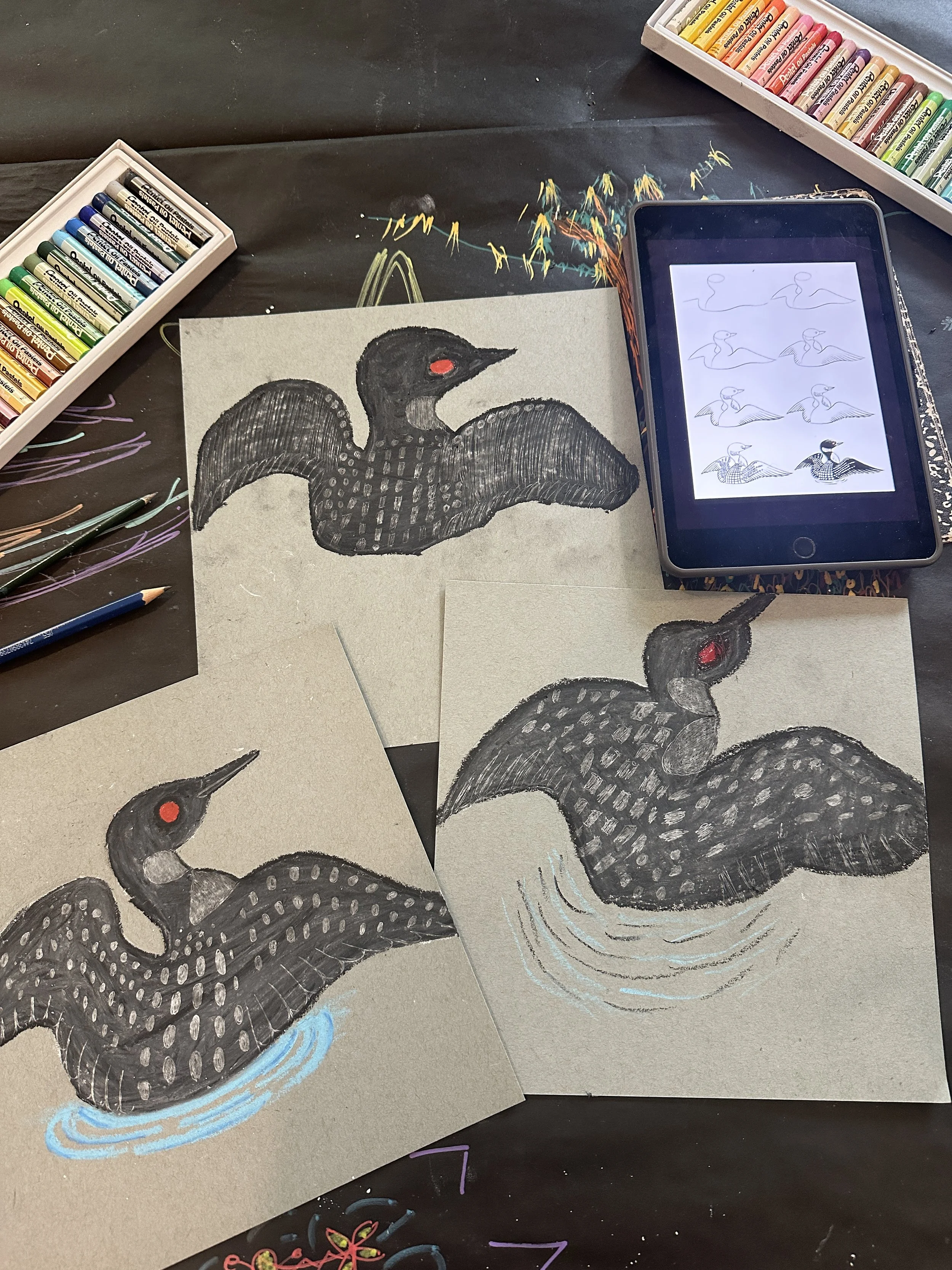 Oil Pastel Loons.JPG