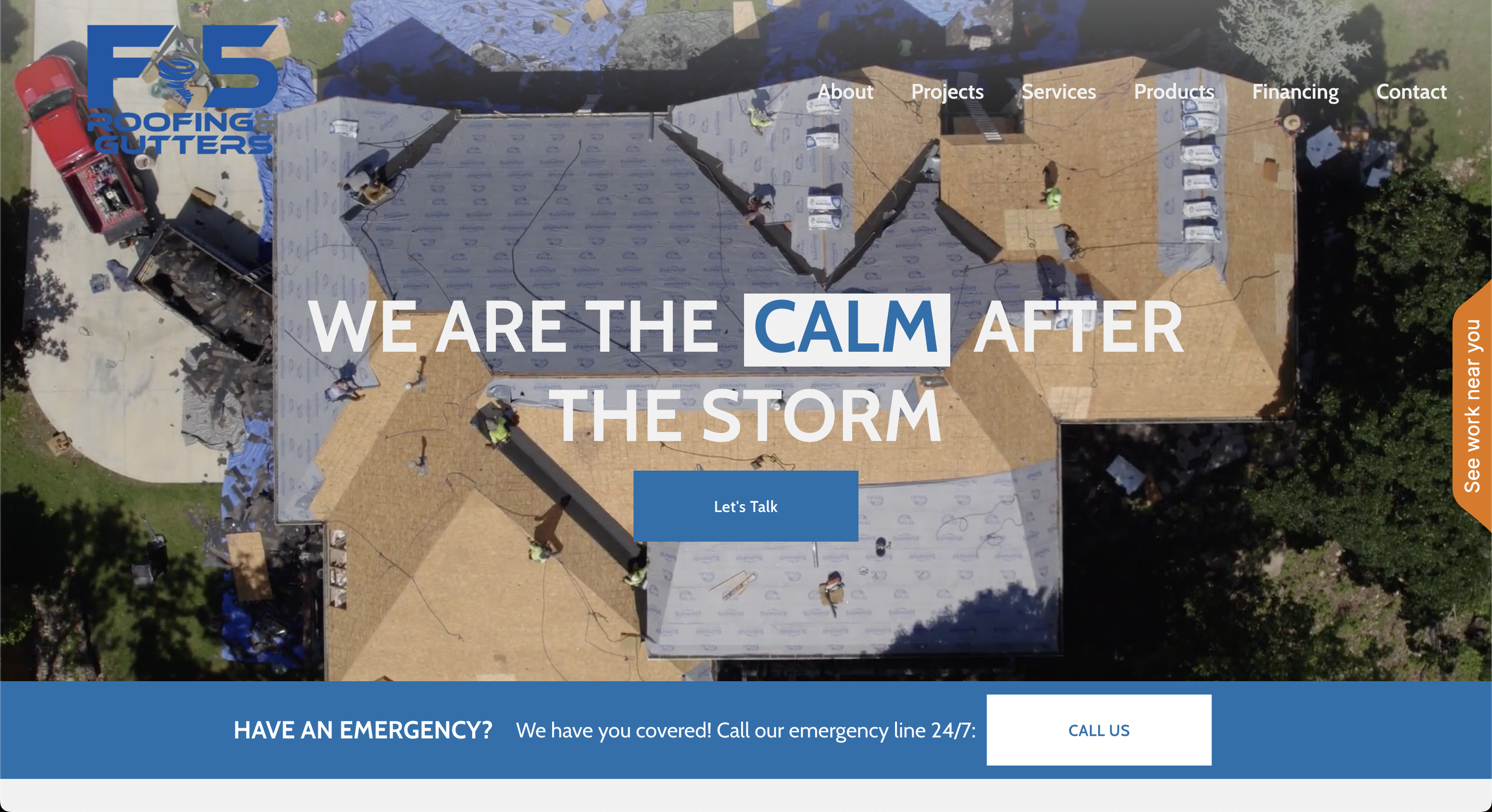 website homepage for f5 roofing and gutters designed by neat media house