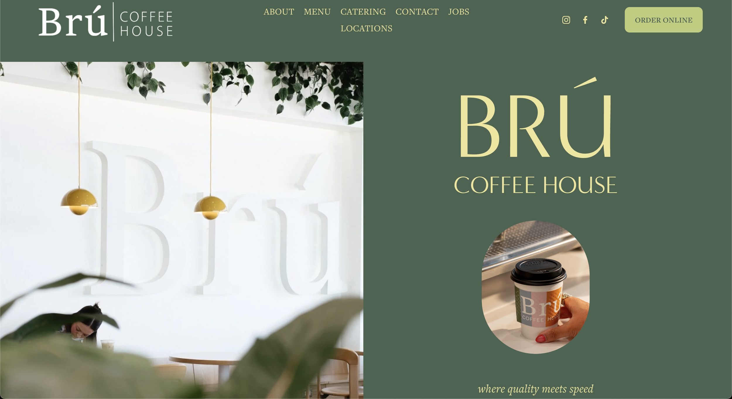 website homepage for BRU coffee house designed by neat media house