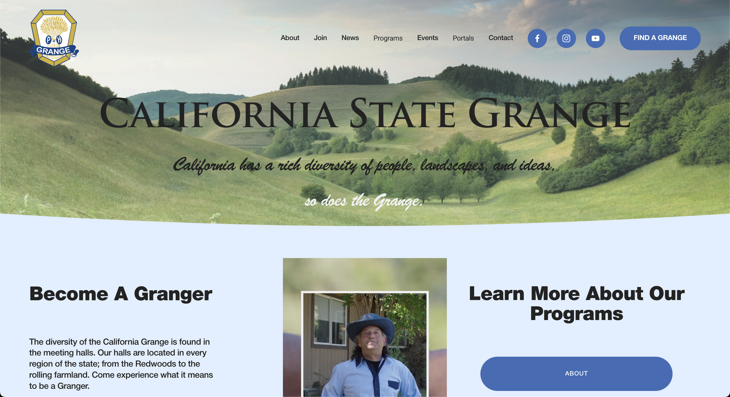 website homepage for california state grange designed by neat media house