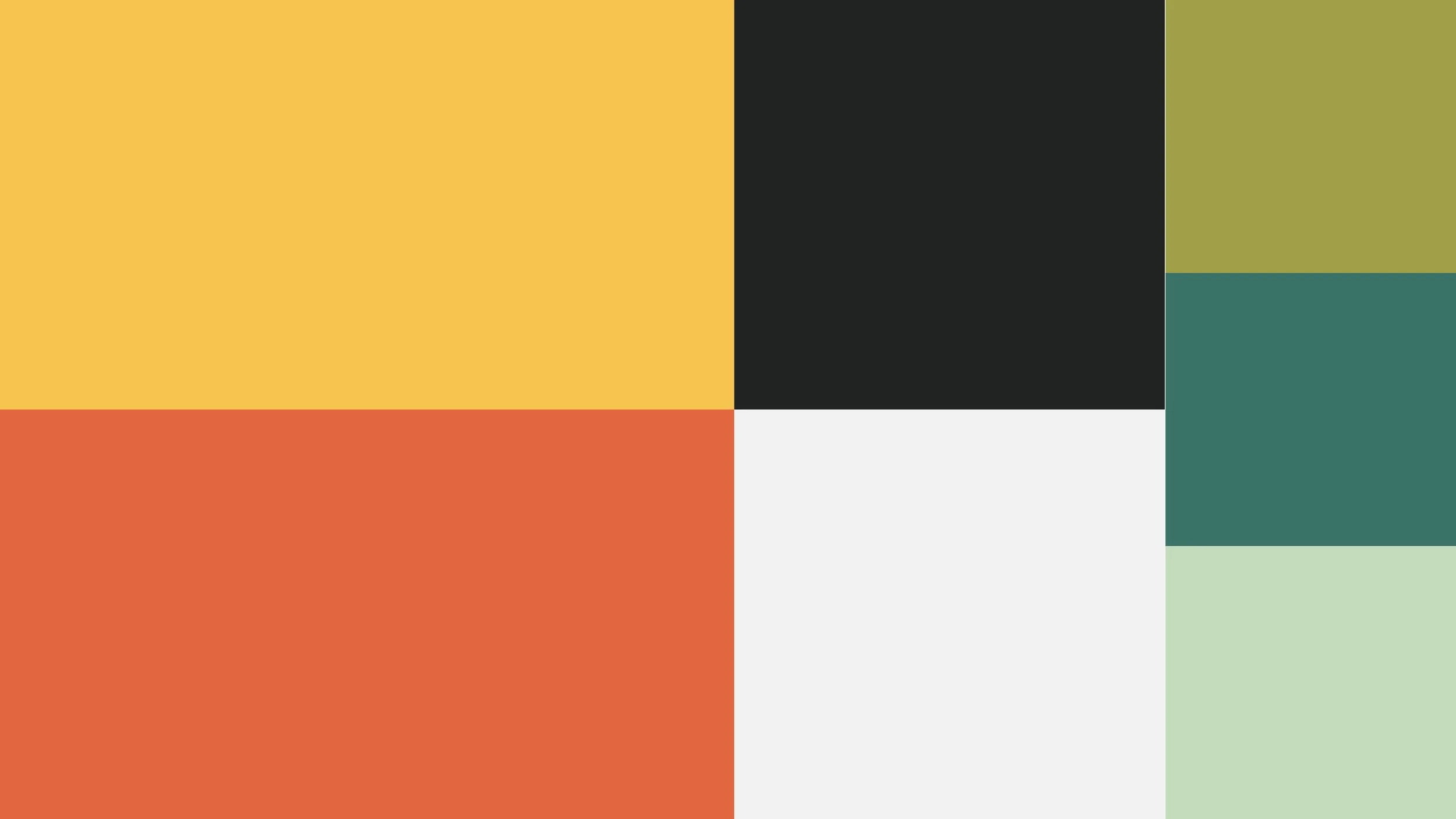 A colorful grid of nine squares with different solid colors, including yellow, black, olive green, teal, white, orange, and light green.