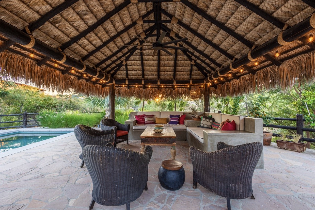 Outdoor lounge at Casa Kura Kura botanical wellness retreat, Baja