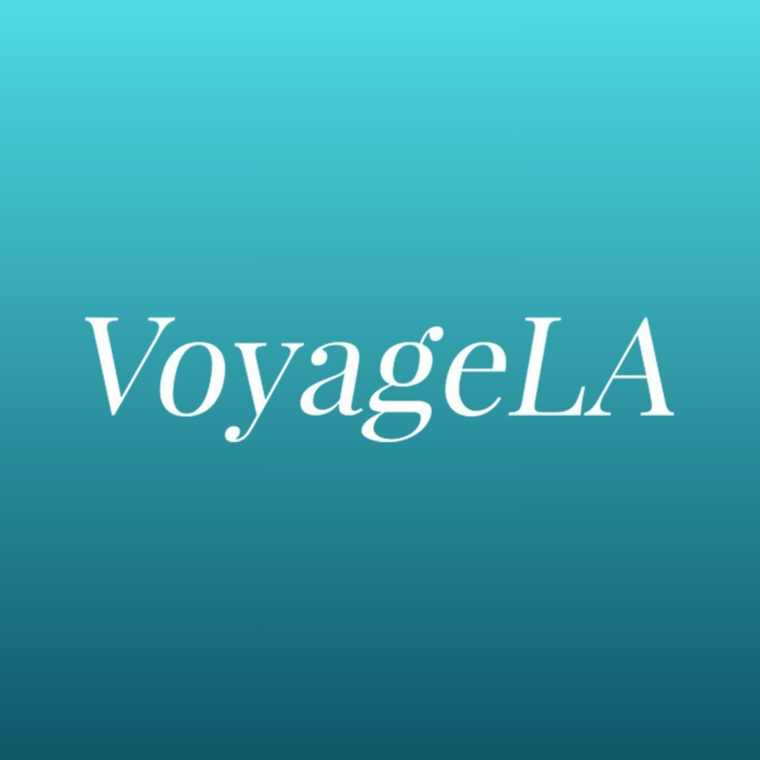 A blue gradient background with the word 'VoyageLA' written in white, stylized font.