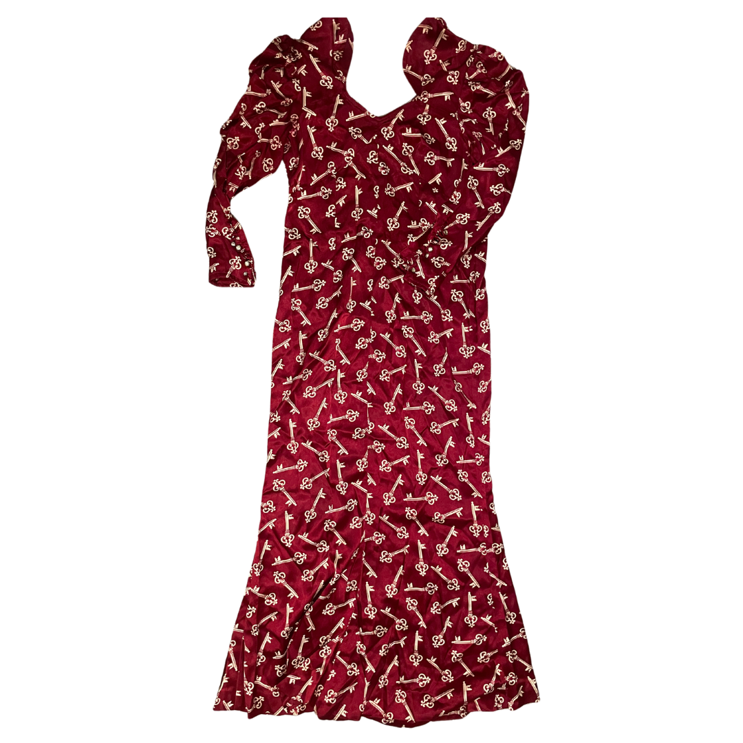 80's satin key patterned formal dress.png