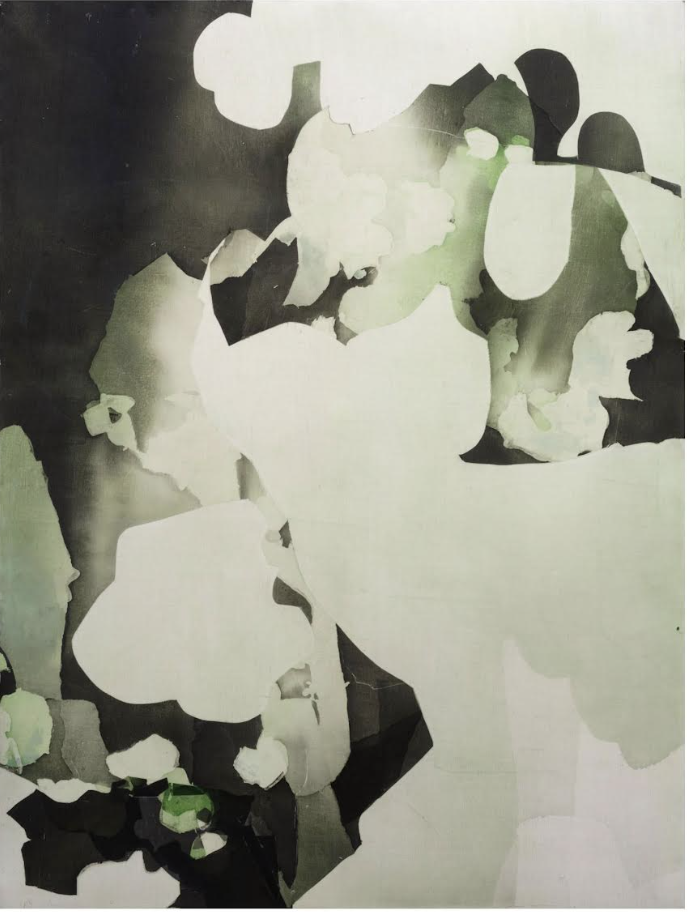 Untitled N° 1028 
2024, ink, silk & beeswax on panel 
40 x 30 in / 102 x 76 cm