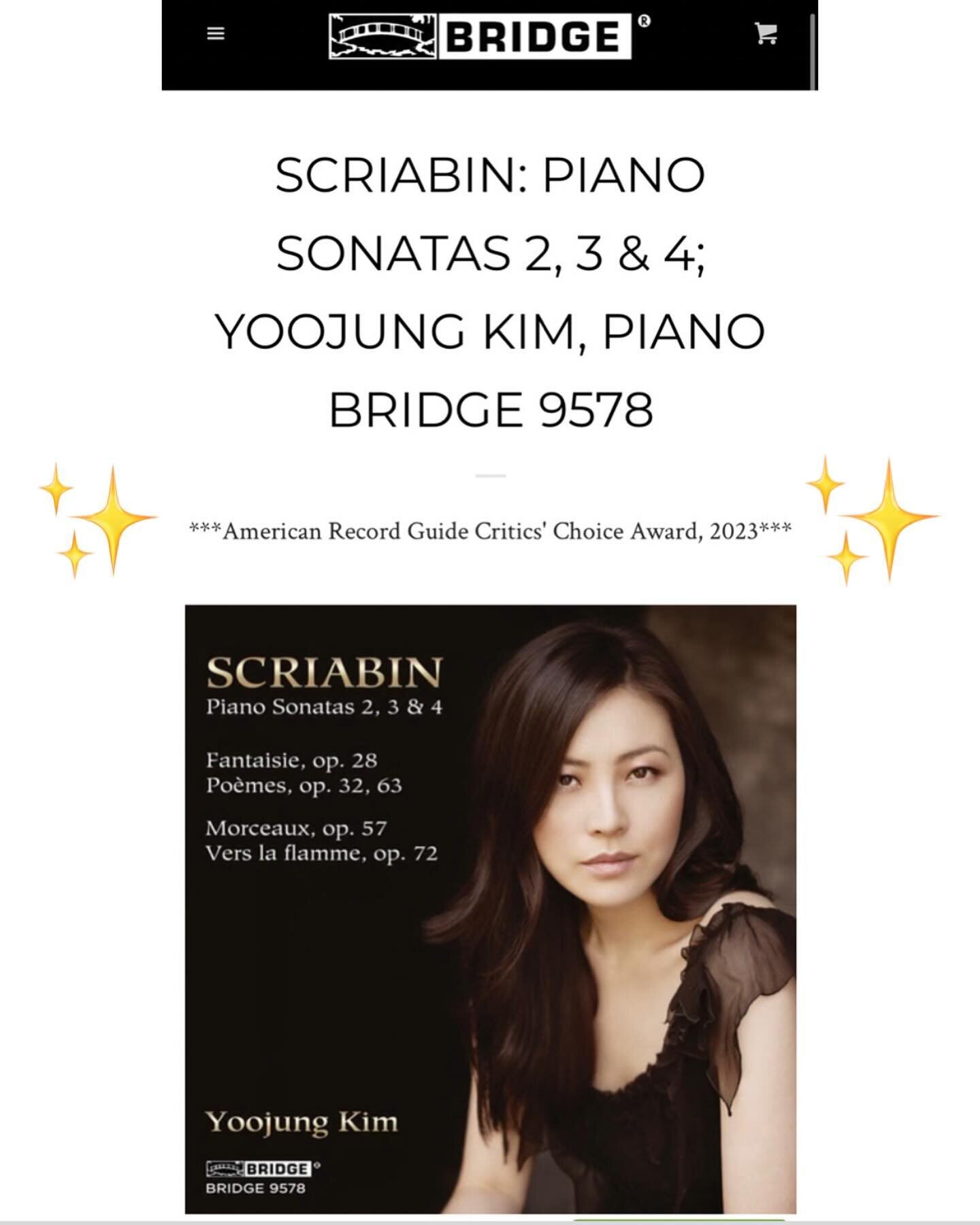 Exciting news!🌟 Thrilled to share that my Scriabin disc just received the Critics&rsquo; Choice Award from the American Record Guide for 2023. Feeling beyond grateful! 🎶🎹💿✨

.
.
.
#criticschoice #scriabin #piano #musicaward #gratitude #pianist  #
