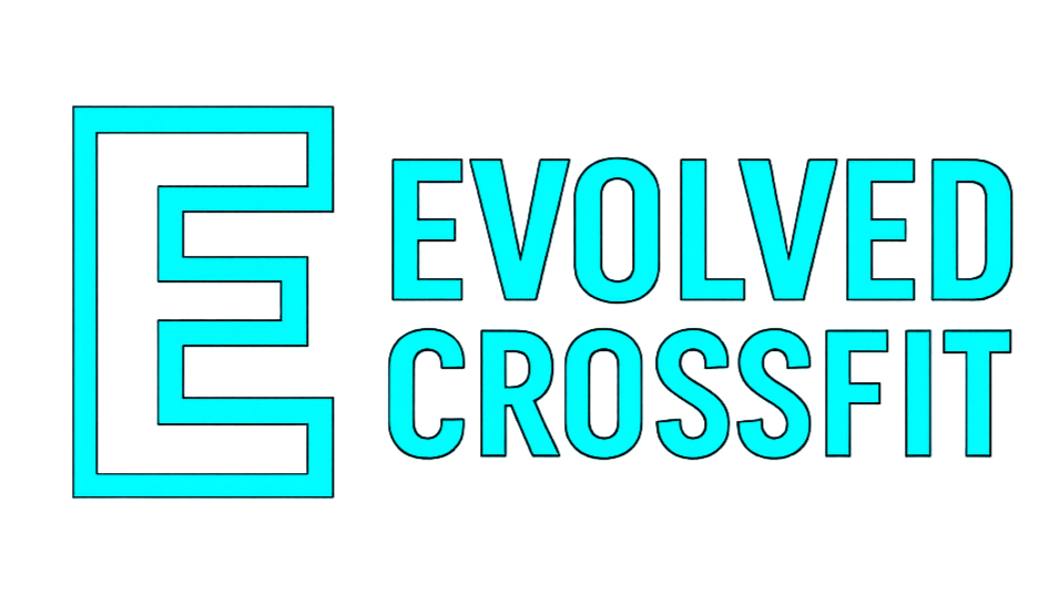 Neon sign that says "Evolved CrossFit" with a stylized letter E.