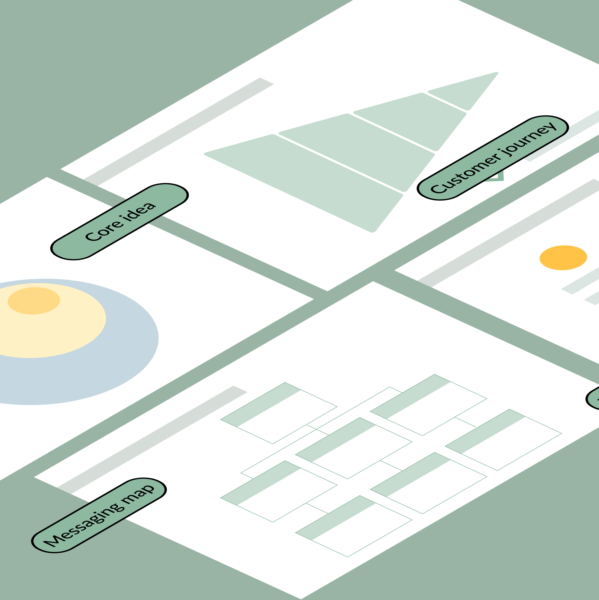 Overlapping slides displaying message map and audience messages with tables and headings, in a presentation or training materials.