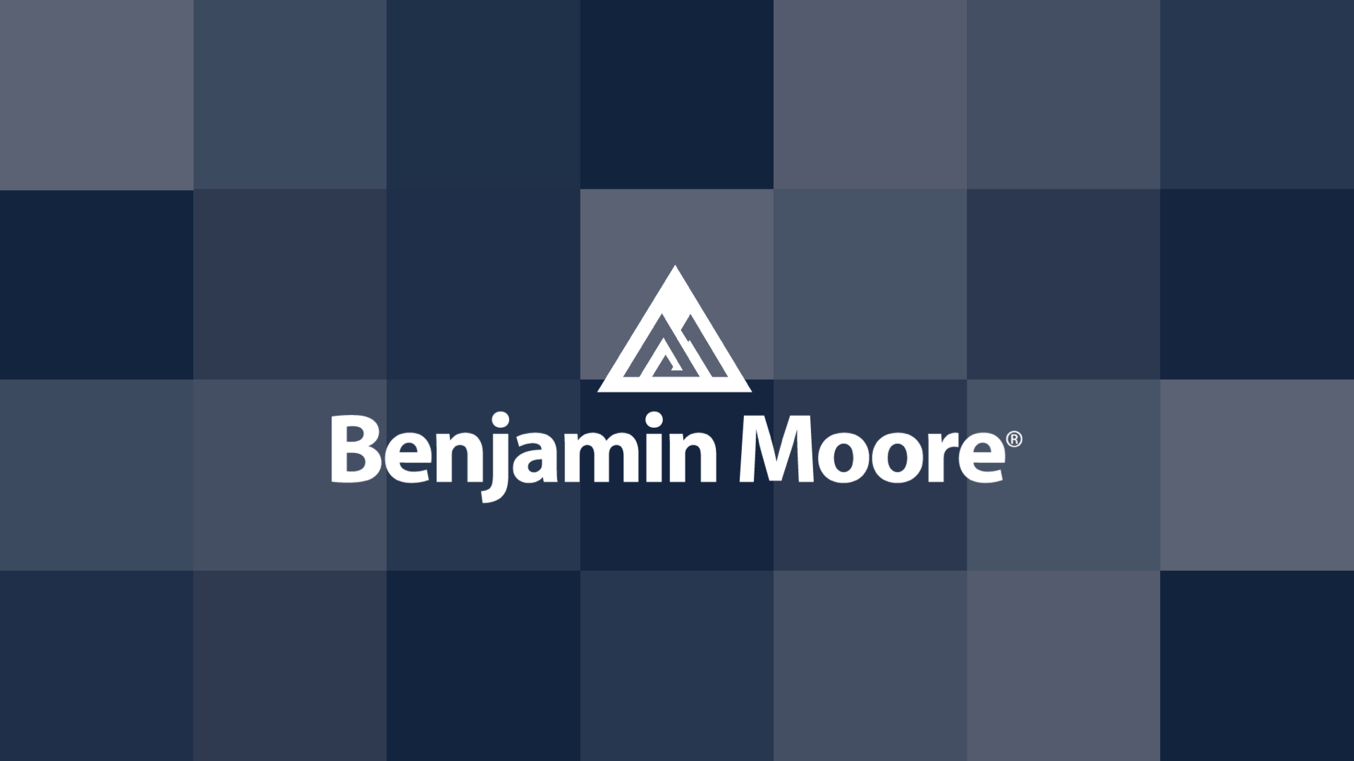 Benjamin Moore logo with a dark blue checkered background and white text.