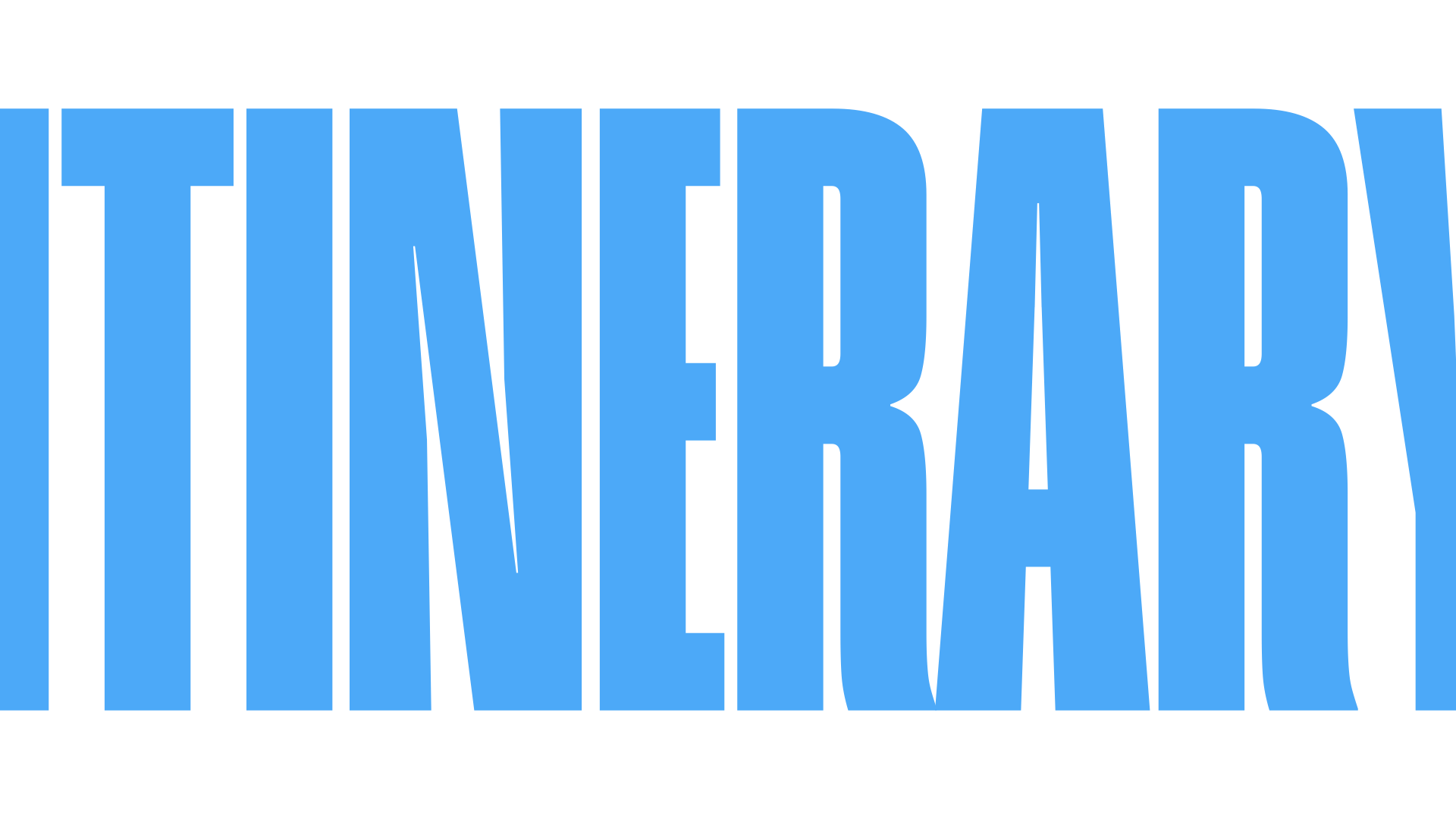 Blue text saying 'INTINERARY' on a transparent background