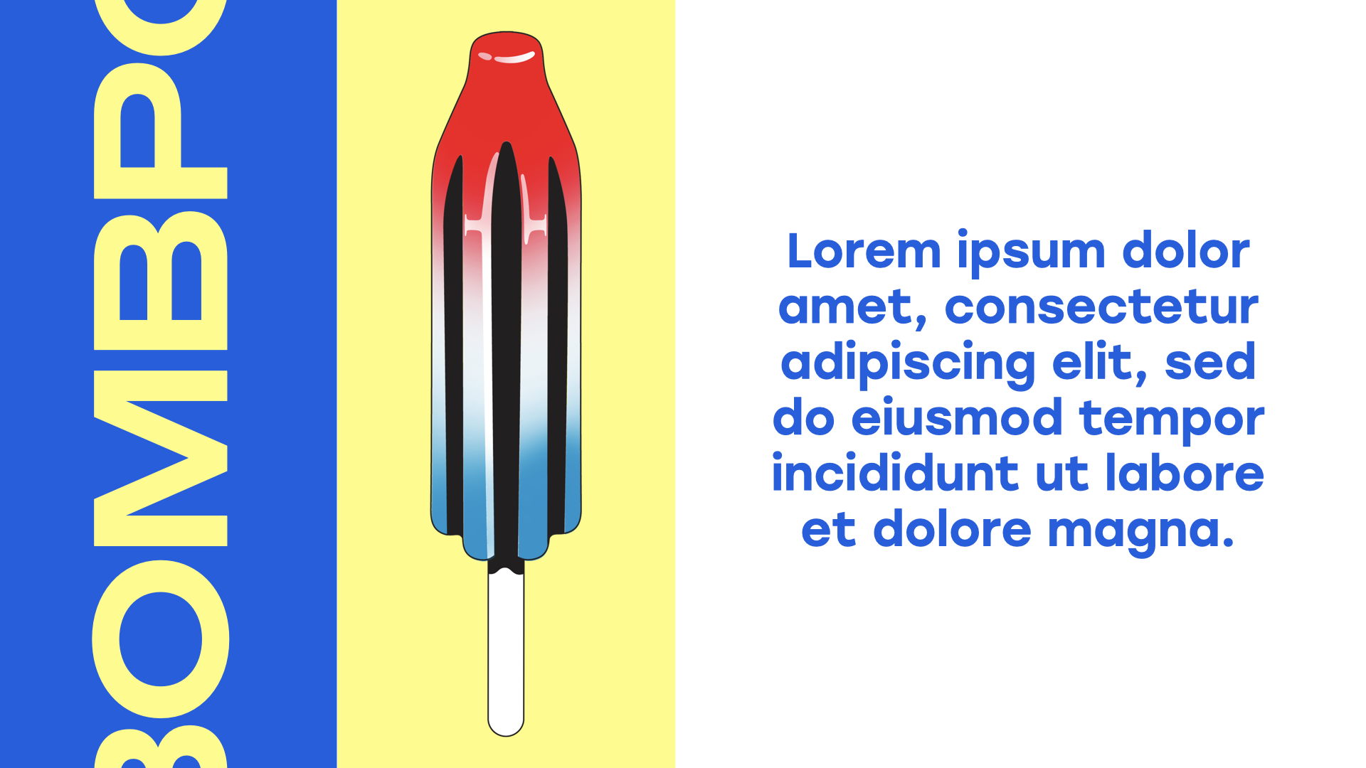 A colorful graphic design featuring the word 'OBSERVER' in yellow on a blue background, a depiction of a popsicle with red, black, and blue colors, and placeholder text in blue on a white background.