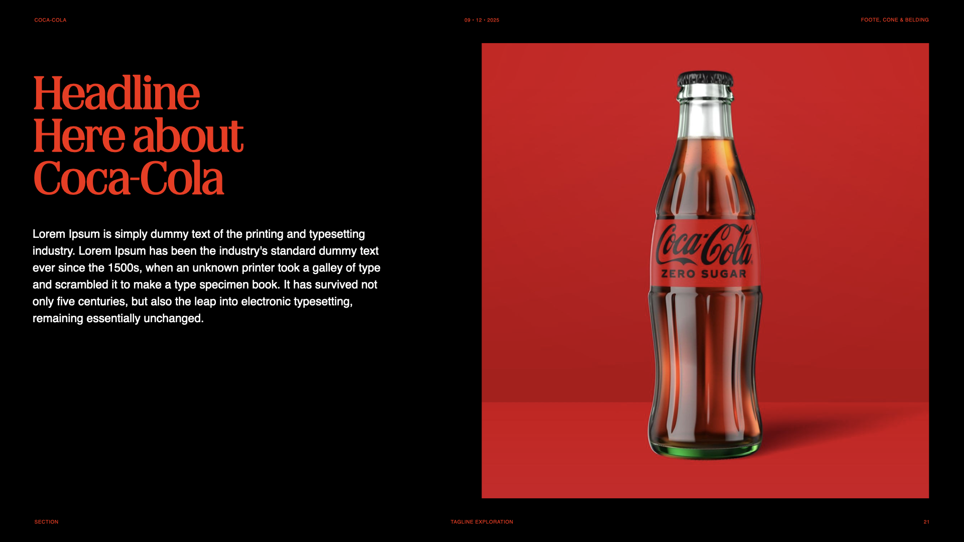 A Coca-Cola Zero Sugar glass bottle on a red background with the logo prominently displayed.