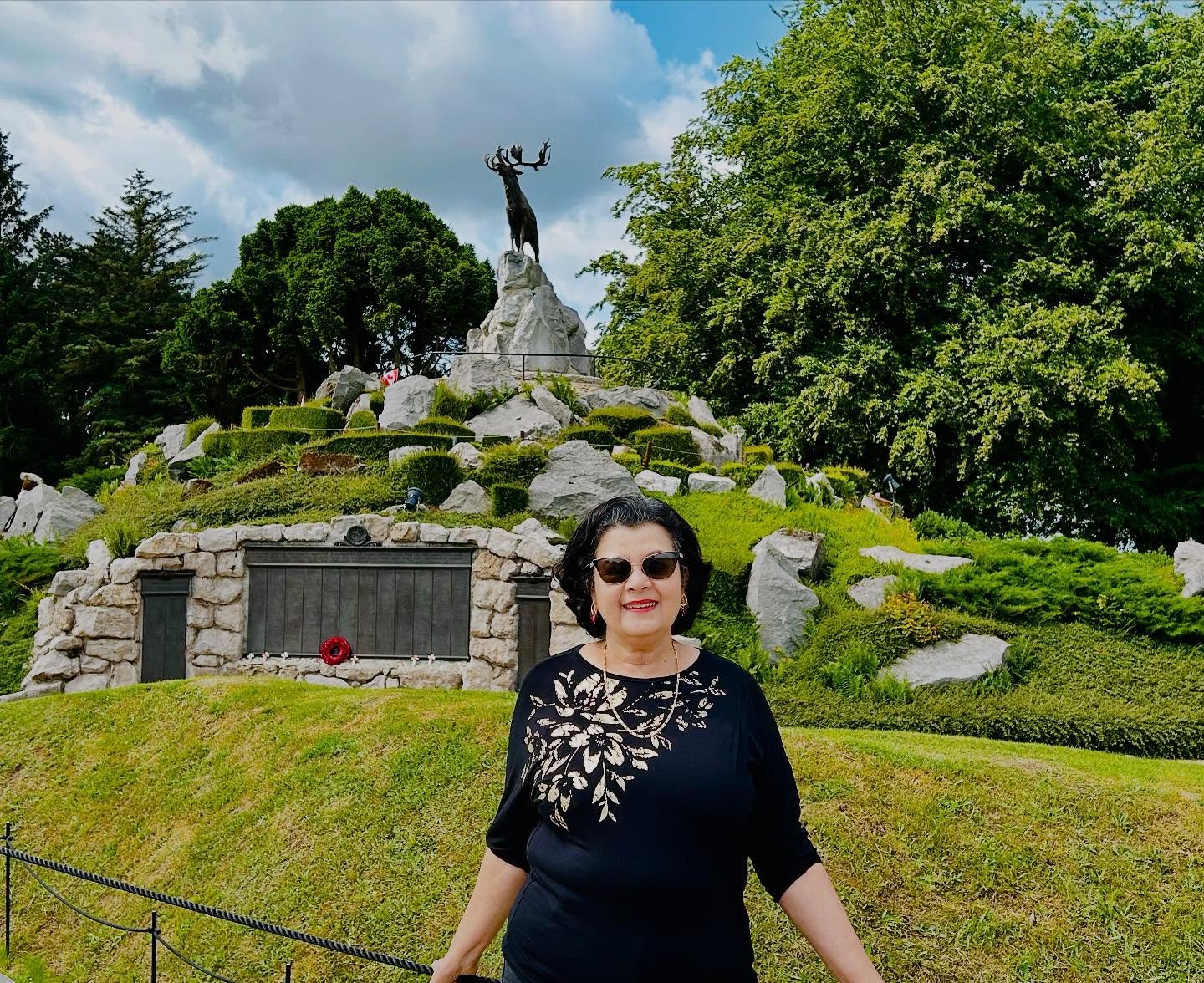 Snapshots of three World War One memorials in three frames on our drive through Normandy today. The first one is at Beaumont-Hamel dedicated to the Newfoundland regiment in 1916 (notice the magnificent moose), the second memorial is in Vimy Ridge to 