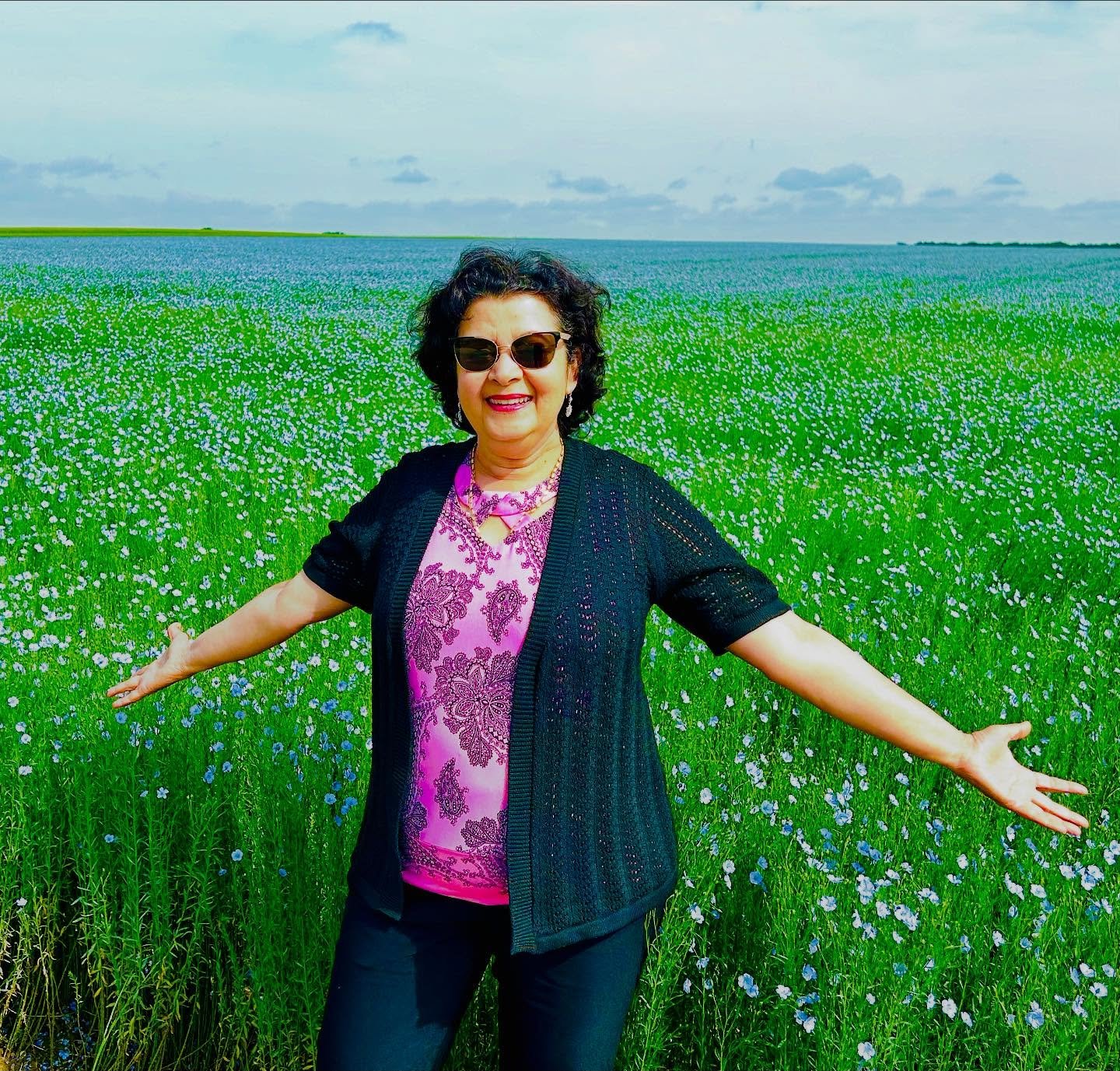 Fields of flax as far as the eye can see, their pretty little blue flowers dancing upon the summer breeze!
