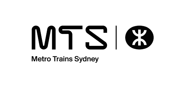 Logo of Metro Trains Sydney with stylized letters and symbols.