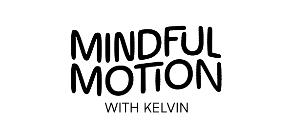 Black and white logo of Mindful Motion with Kelvin