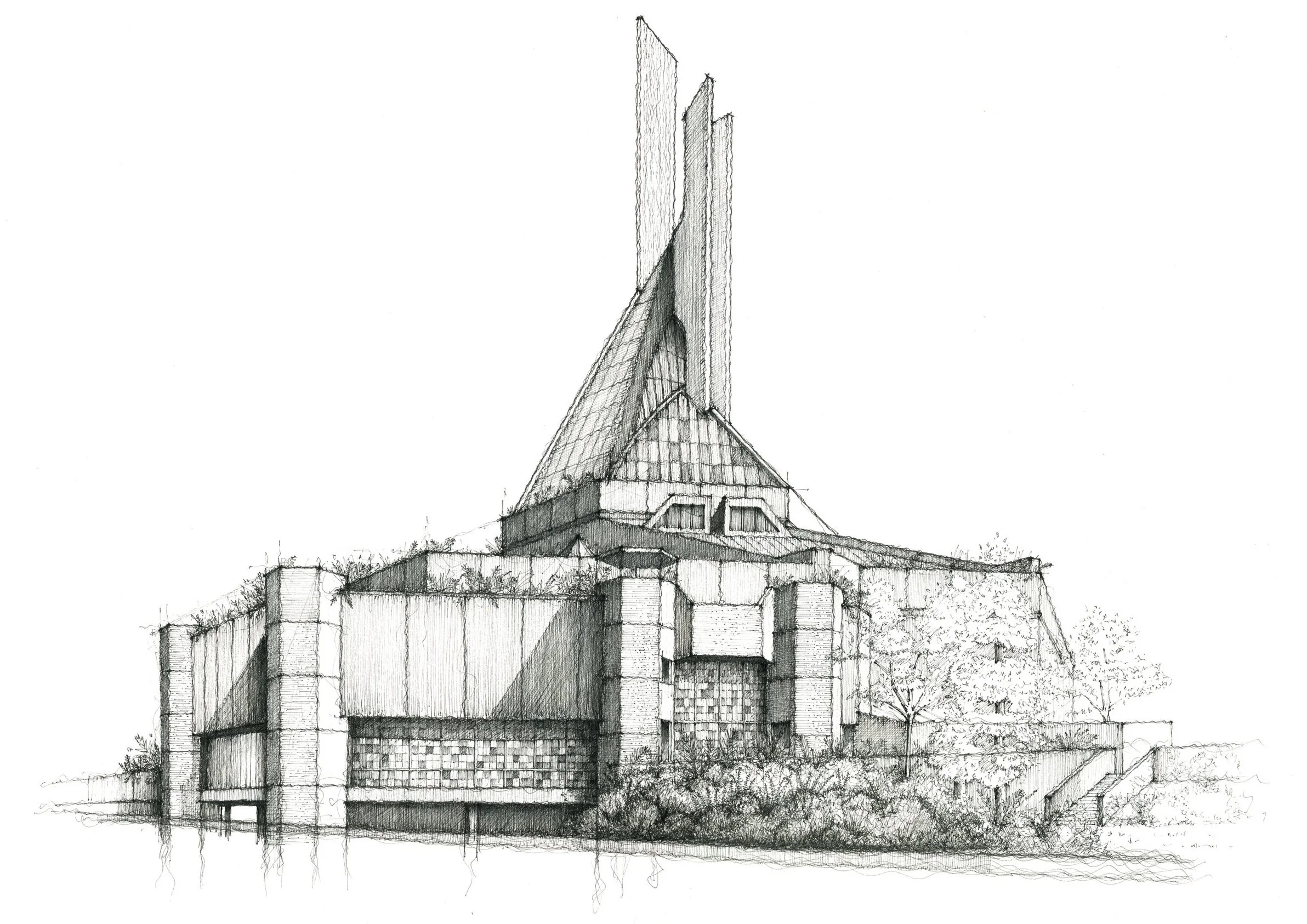 Clifton Cathedral, 2025, Pen and Ink on Paper - 59.4 x 42.0 cm