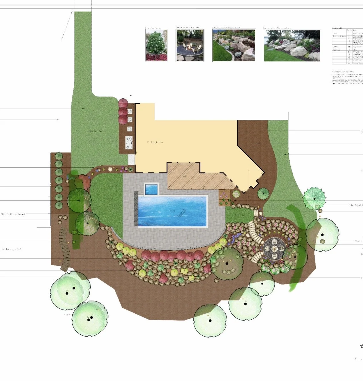 Sloping hill on side of a residential home featuring large boulders installed as an outcropping to protect the slope and retain the pool. 