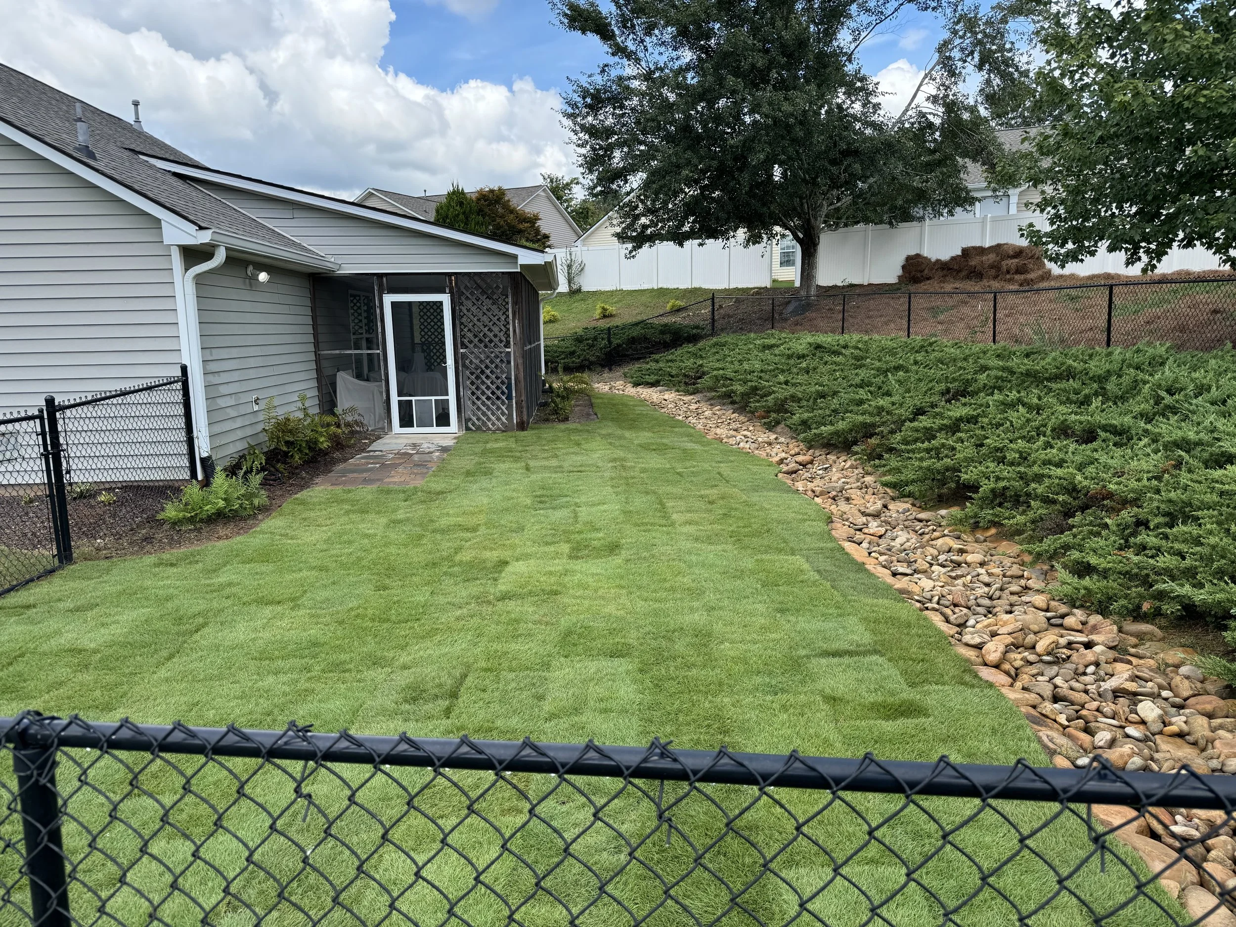 Backyard Dry Creek Bed and Sod Installation