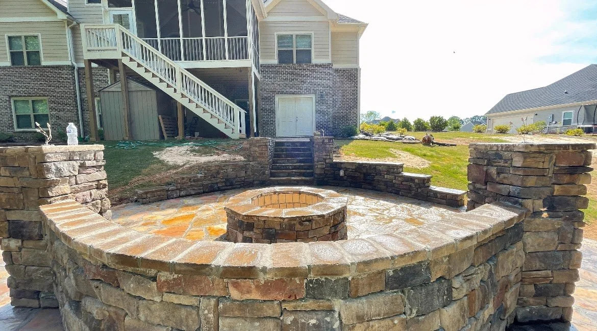 stone firepit hardscape install The GreenKeepers Athens GA
