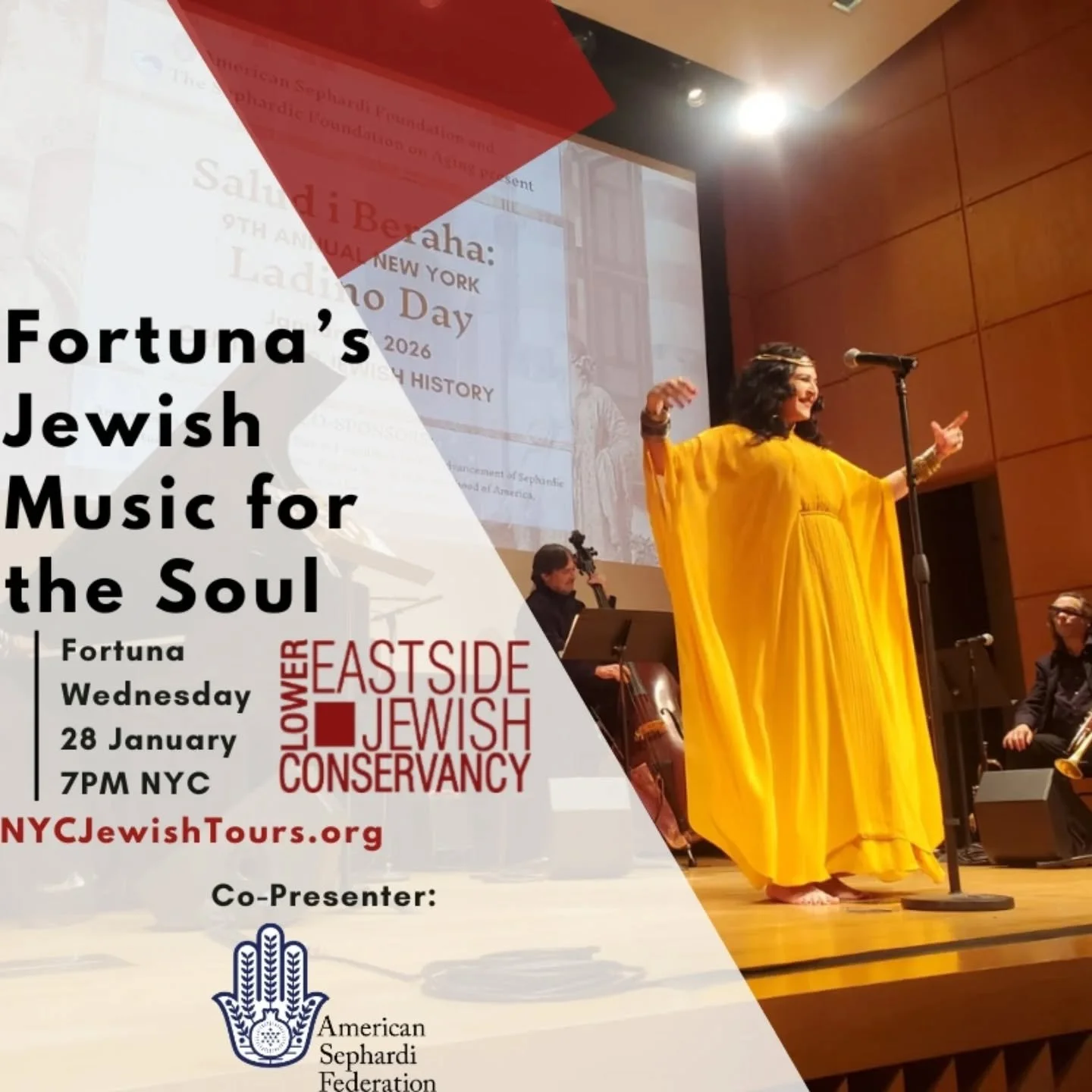 Join the Lower East Side Jewish Conservancy for an online musical journey guided by international Jewish music sensation Fortuna, who will sing songs in Yiddish, Ladino, Hebrew, &amp; Portuguese!

28 January at 7PM NYC. Sign-up at nycjewishtours.org/