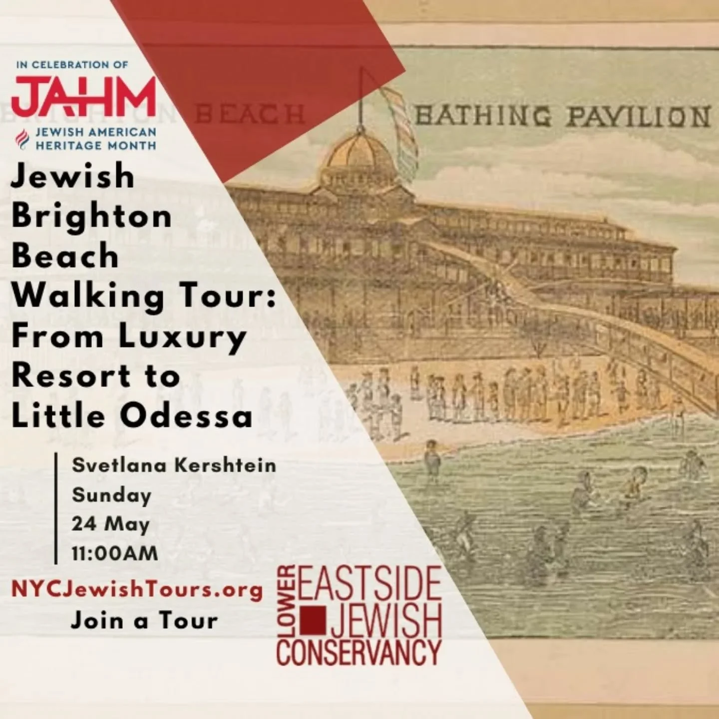 Join thr Lower East Side Jewish Conservancy for a special #JAHM Jewish Brighton Beach Walking Tour: From Luxury Resort to Little Odessa - Sunday, 24 May at 11AM https://www.nycjewishtours.org/join-a-tour/24may26b

Discover the rich Jewish history of 