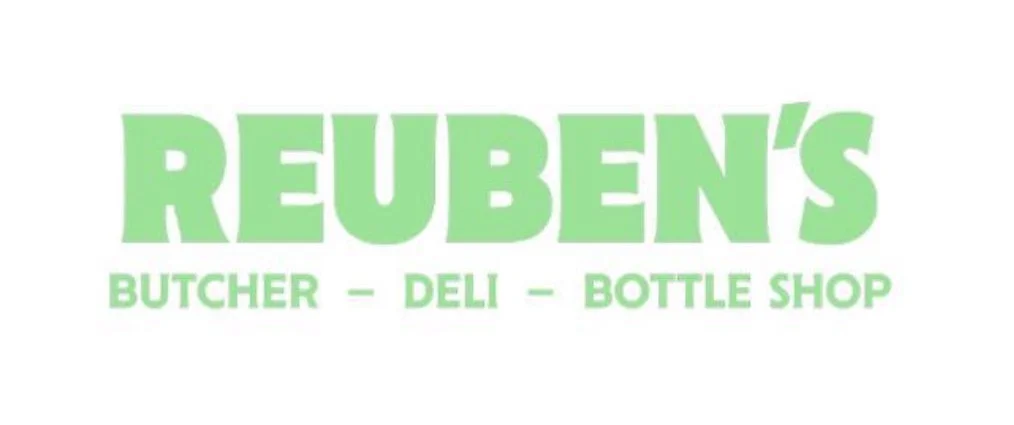 Logo reading "Reuben's Butcher - Deli - Bottle Shop" in green text.