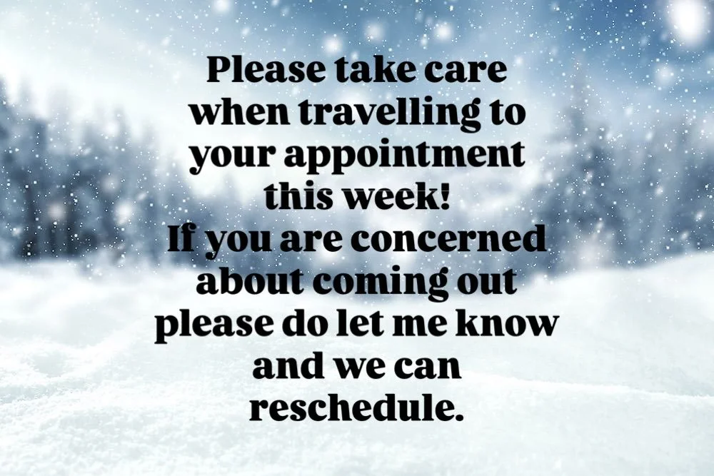 ❄️❄️ TRAVELLING ❄️❄️ 
Happy New Year to you all! Please be extremely careful whilst travelling to me for appointments this week.. the roads and paths will be super slippery! If you are concerned about driving in this weather and would like to resched