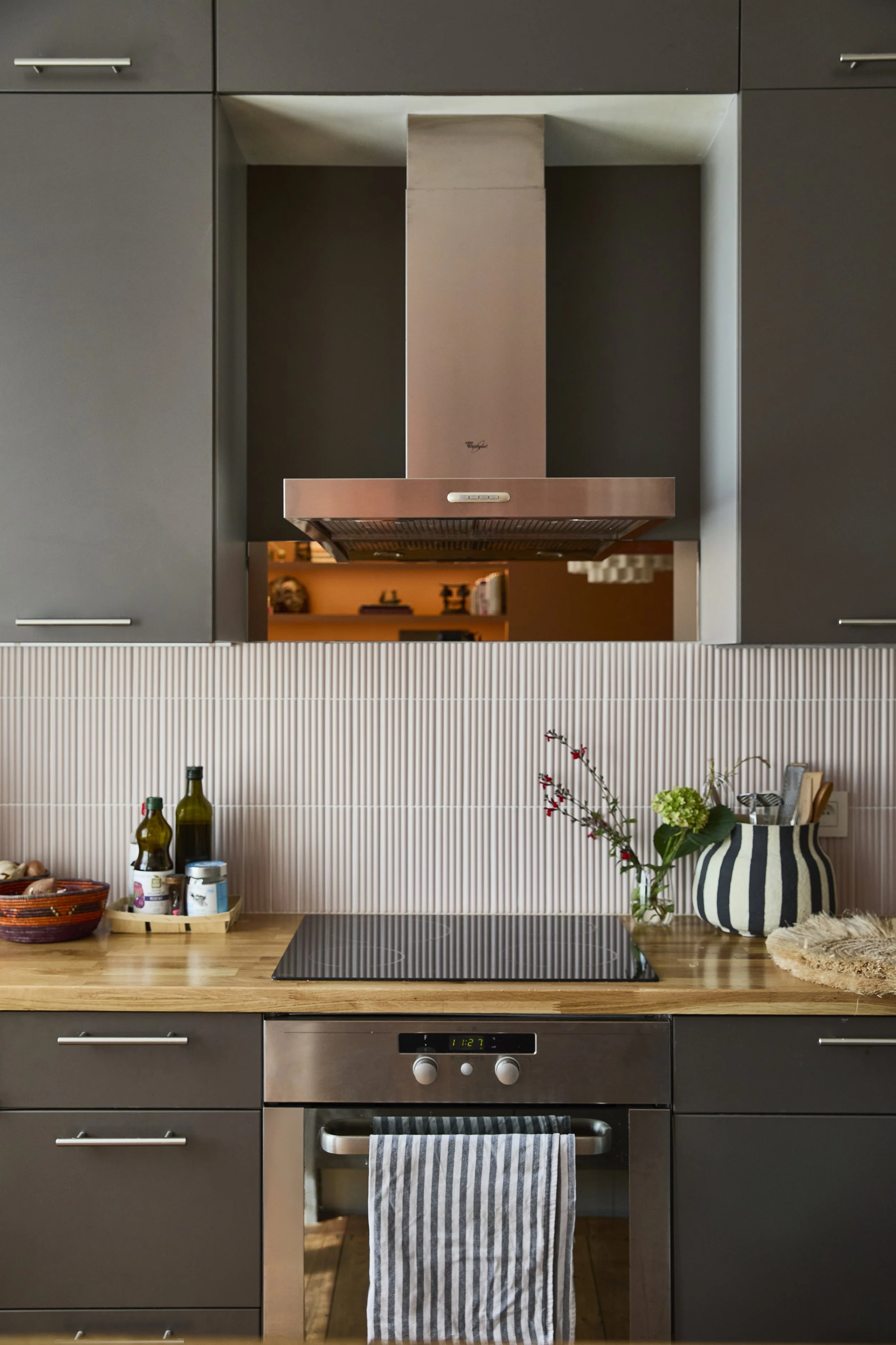 Cuisine crédence rose