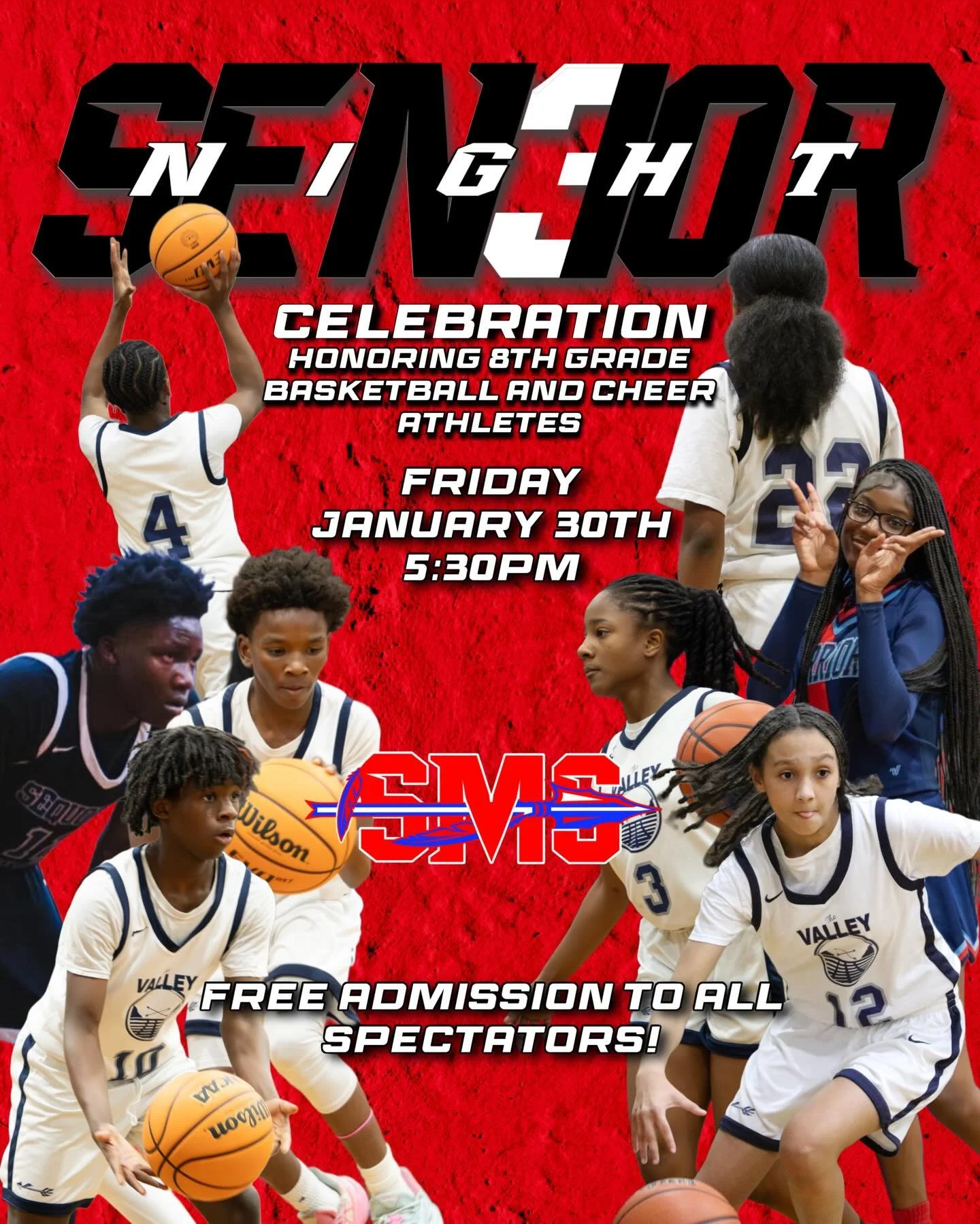 Unfortunately due to the weather, today's Senior Night game has been cancelled. In it's place, we are hosting our Senior Night Celebration Game on Friday, January 30th! This event is free to all students, fans, and staff. We will be honoring our 8th 