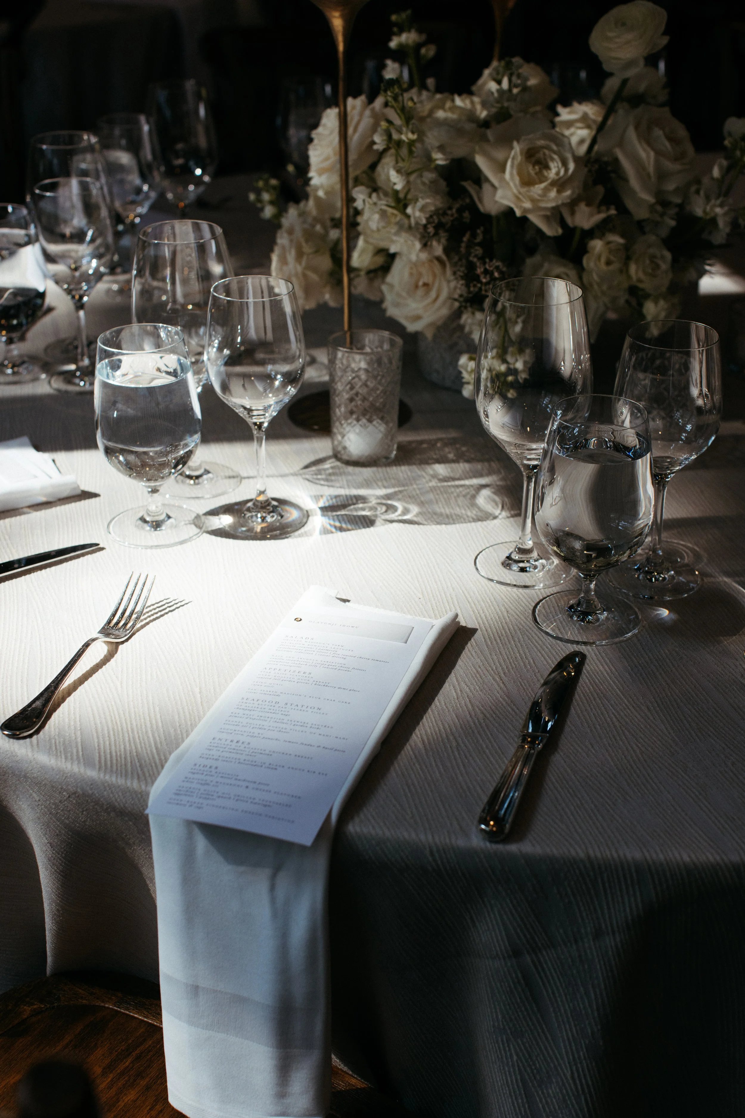 Luxury wedding reception details photographed at Old Edwards Inn in North Carolina by Heirloom Foto