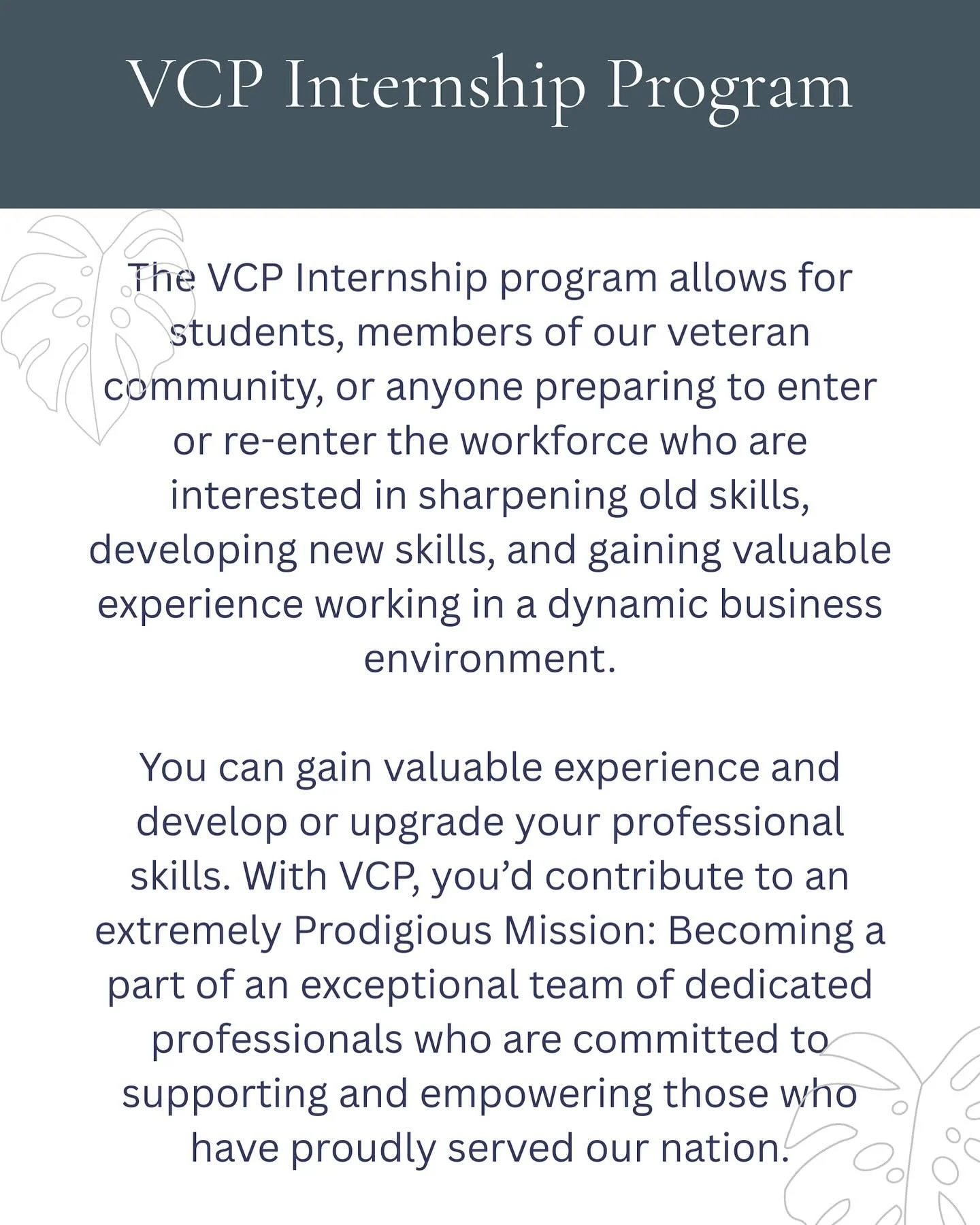 Our internship program is open to a variety of people in different stages of their lives.

#veteranscoachingproject #internship #vcpinterns