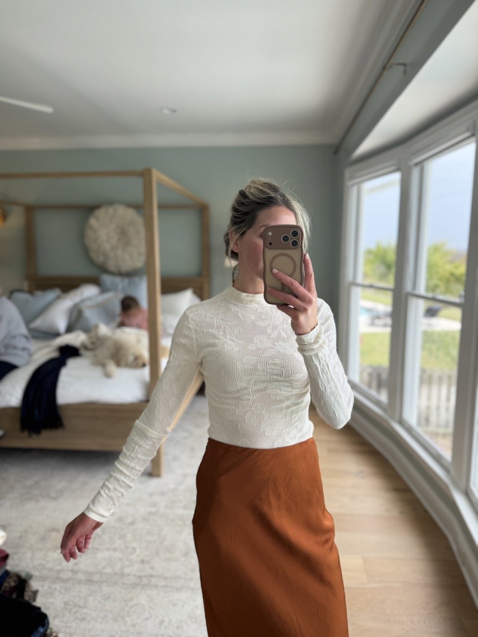 Z Supply cream floral mesh turtleneck