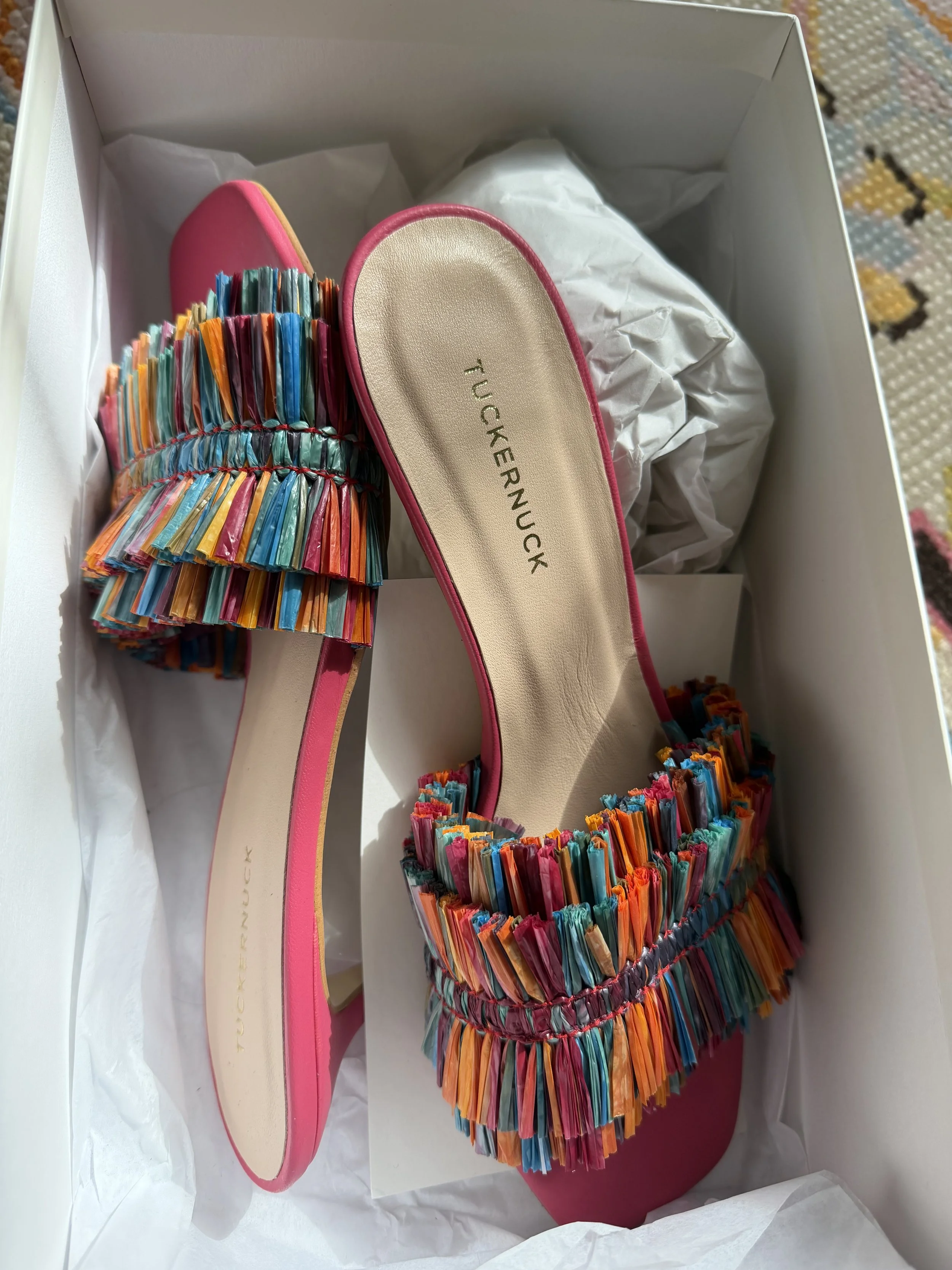 Tuckernuck rainbow raffia heels