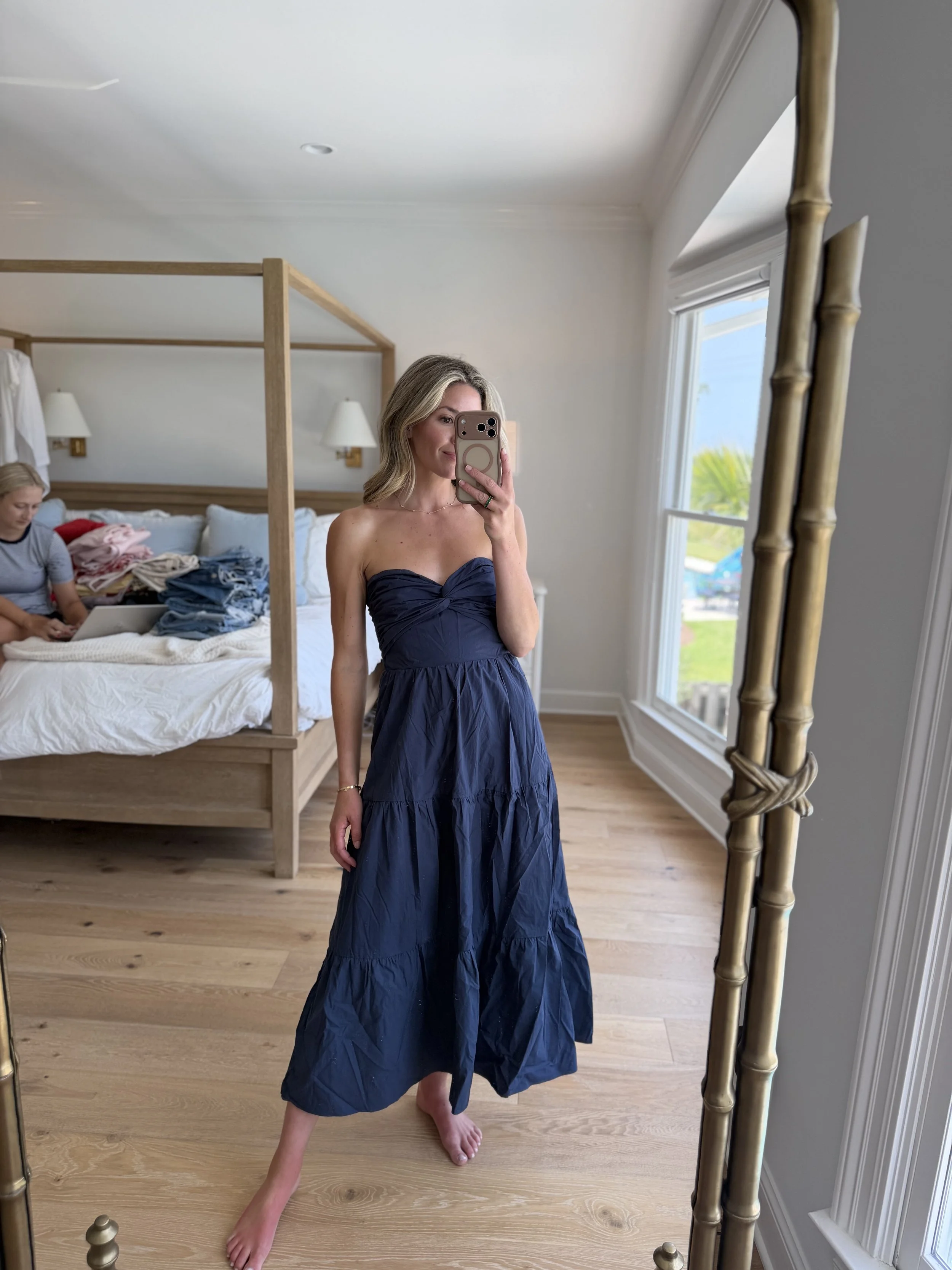 navy strapless dress