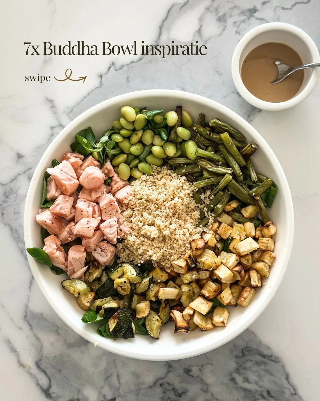Geen inspiratie vanavond? 🍽️ 

Hierbij 7x inspiratie voor een makkelijke Buddha Bowl. Duik je voorraadkast in, je vriezer in, en je vindt vaak verrassend veel ingredi&euml;nten voor een smakelijke creatie ✨ 

Bouw op met: 1) een eiwitbron (vis, vlee