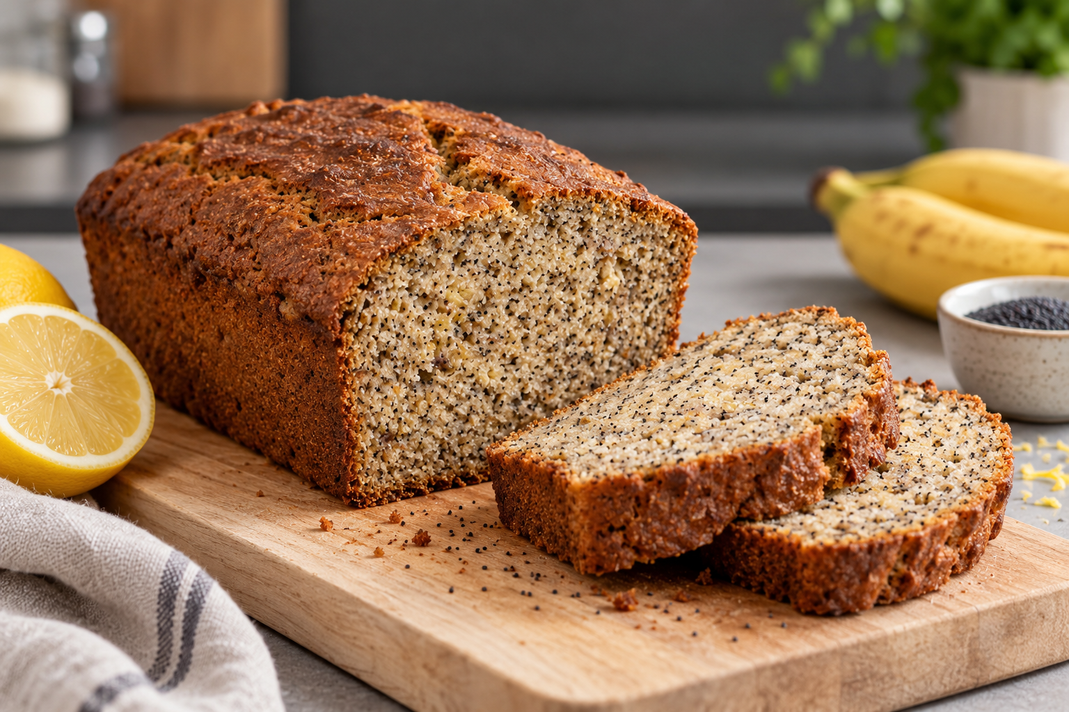 Lemon poppy bananencake