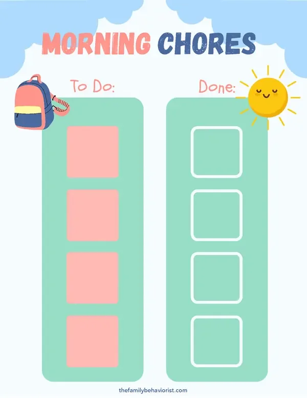 Preview of the Morning Chores Velcro printable