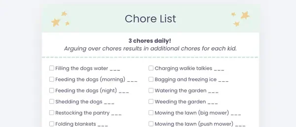 Preview of the Chore List printable