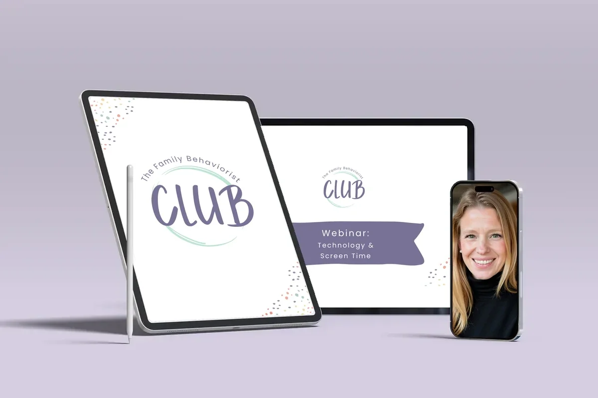 The Club logo on a tablet and laptop, with Mandy on a phone
