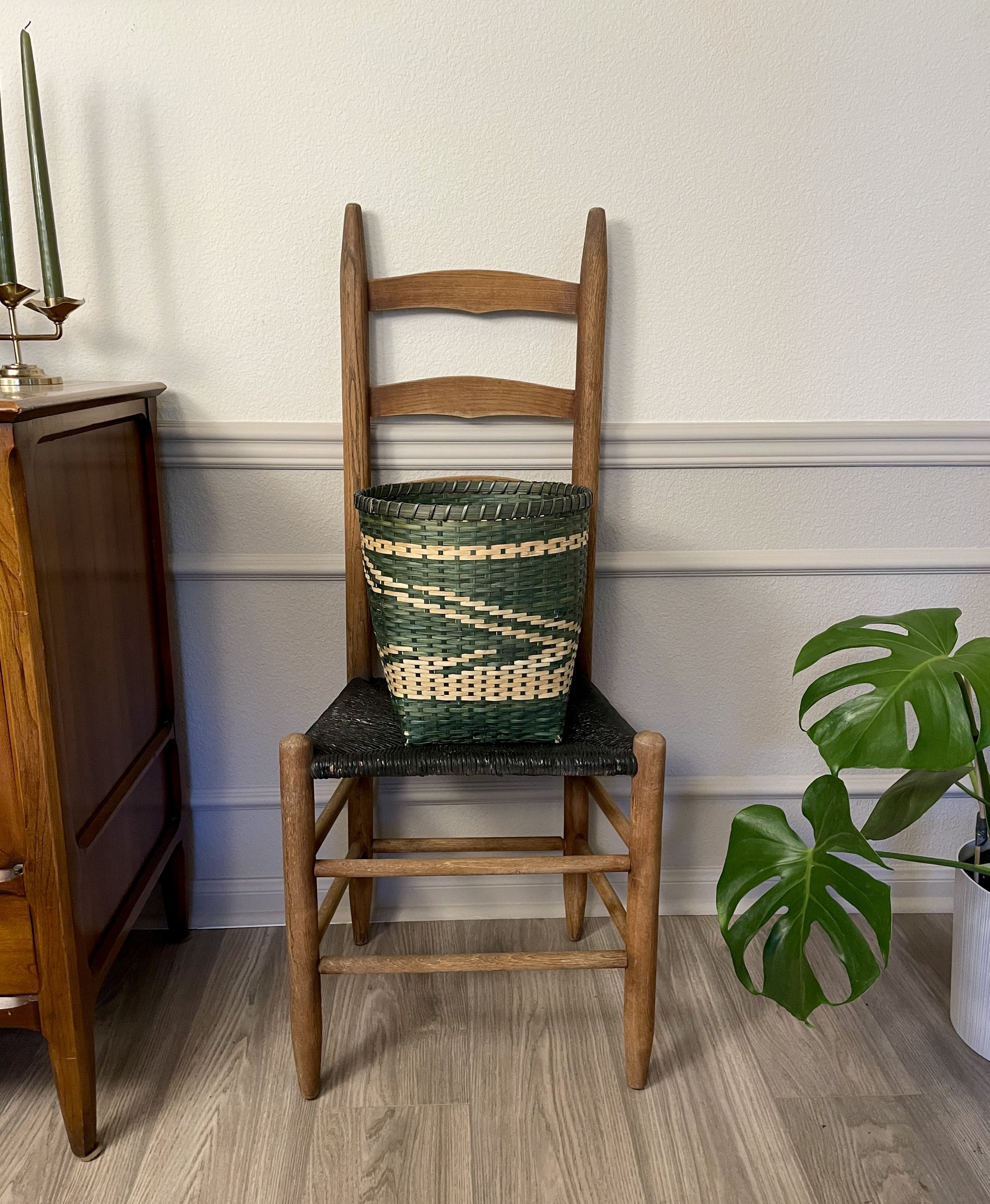 Handmade Green Bamboo Round Basket