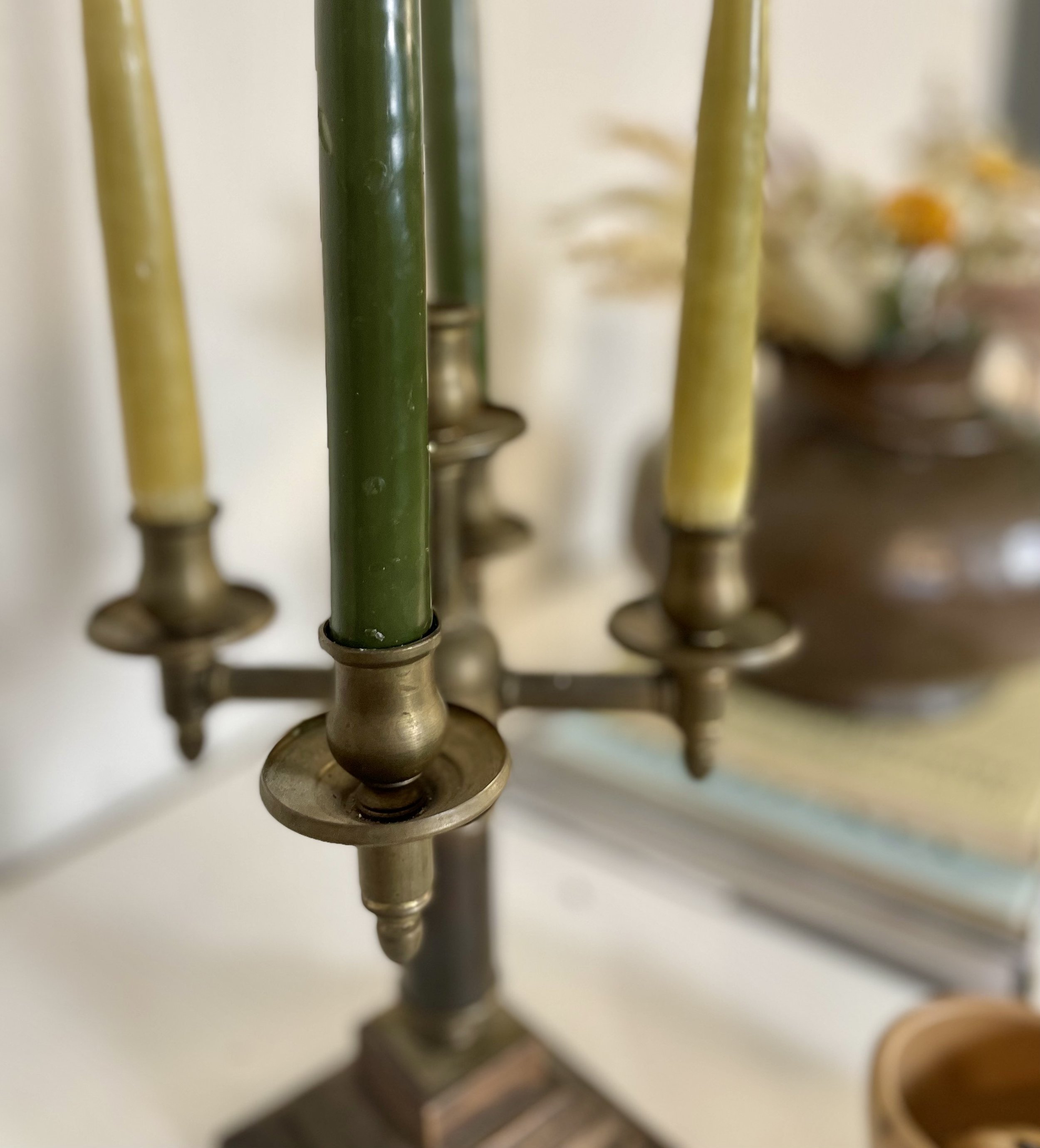 Vintage Brass & Wood Candelabra