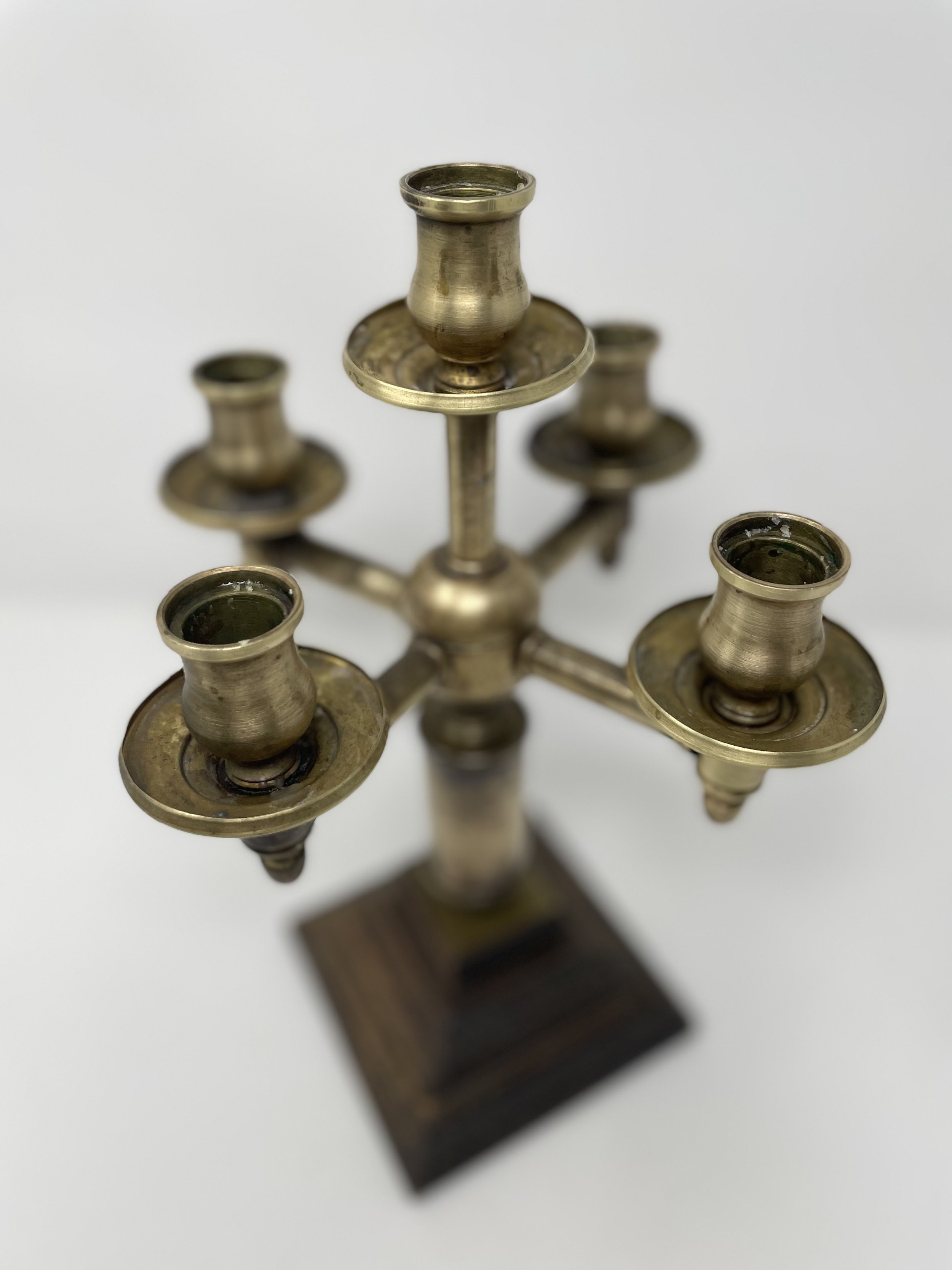 Vintage Brass & Wood Candelabra
