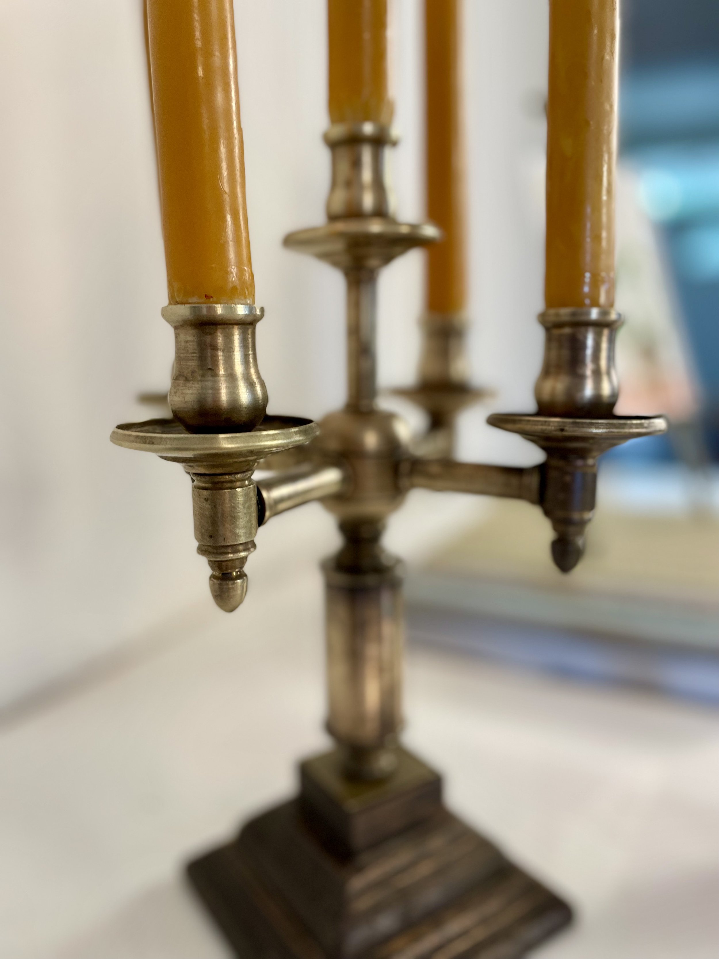 Vintage Brass & Wood Candelabra