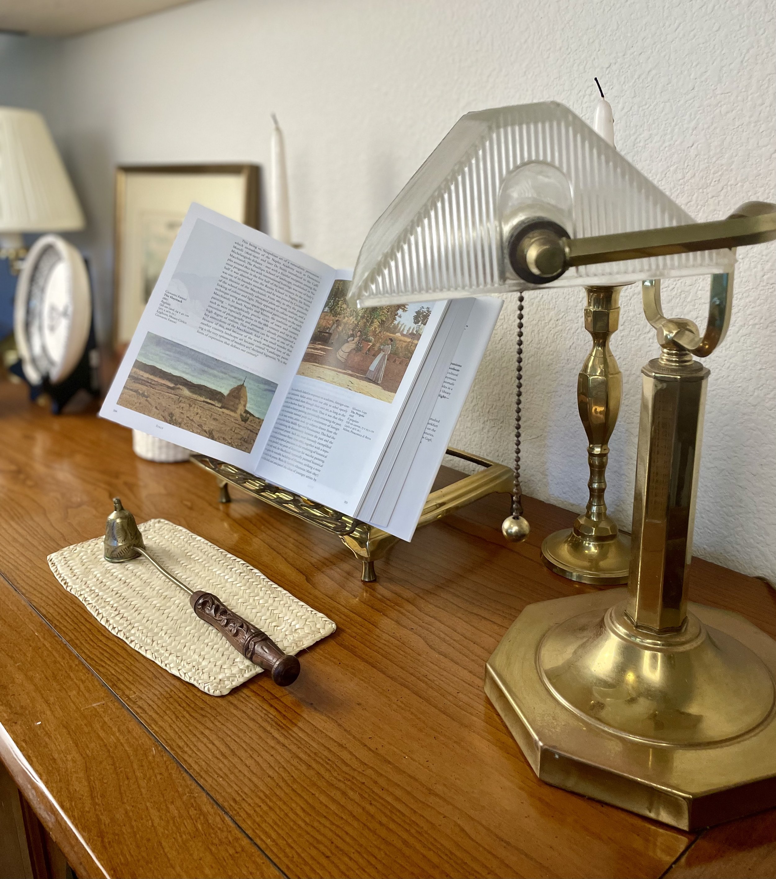 Vintage Brass Desk Lamp with Glass Shade