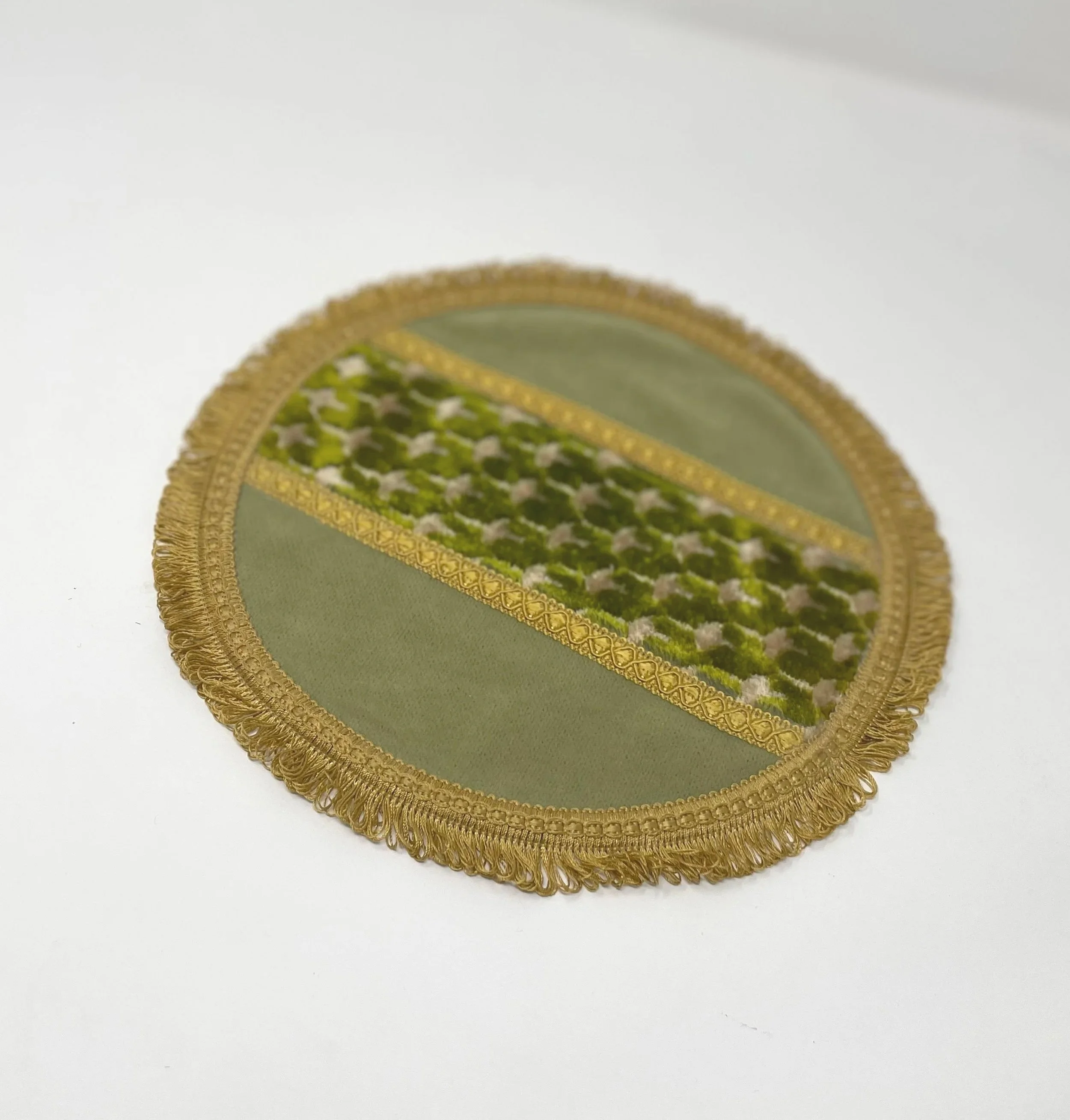 Antique Velvet Circular Doily with Gold Fringe